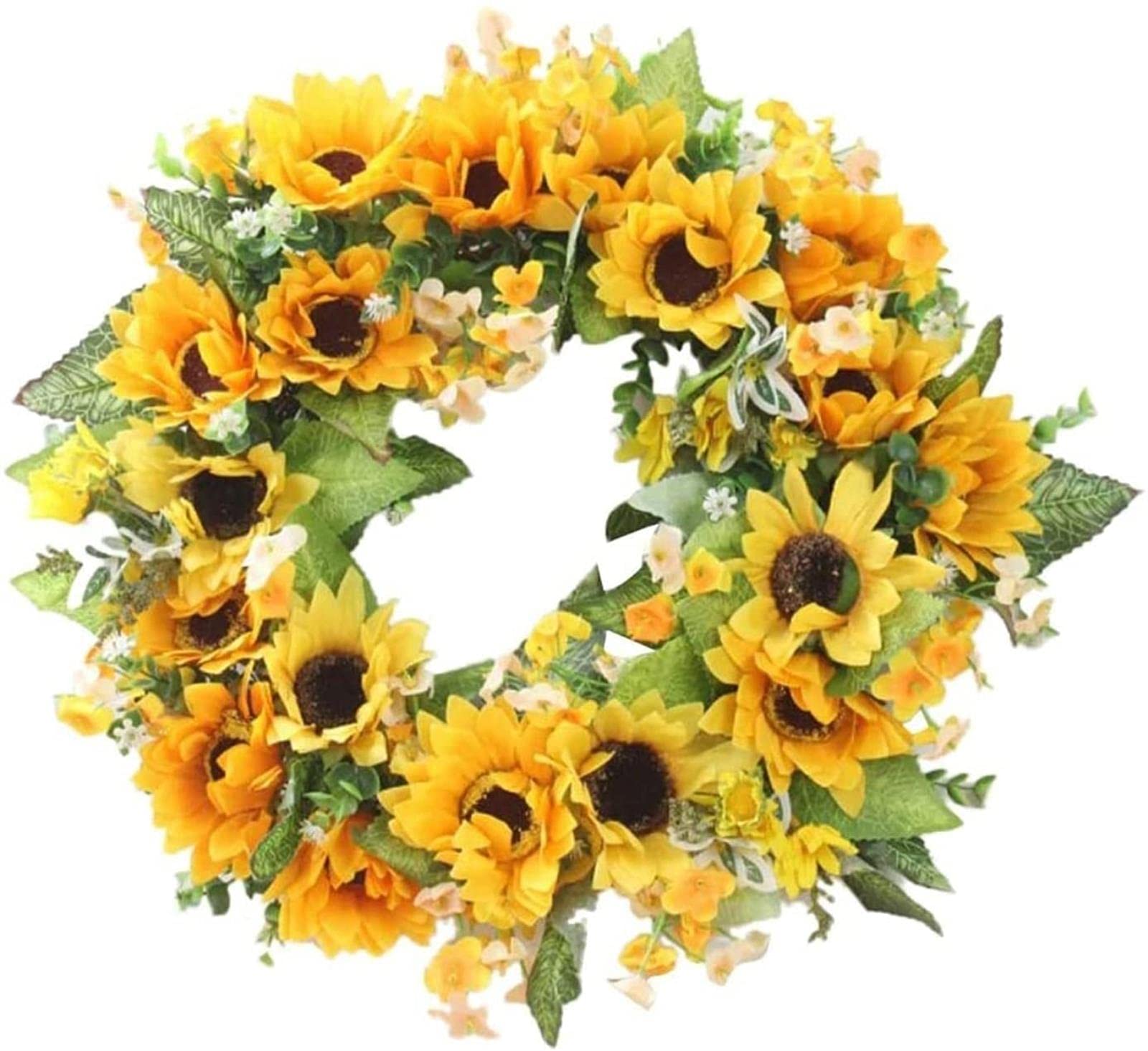 Artificial Wreath Decorative，Wreath for Front Door Silk Artificial Yellow Sunflower with Leaf Doors Wreaths for Indoor Outdoor Pumpkin Sunflower