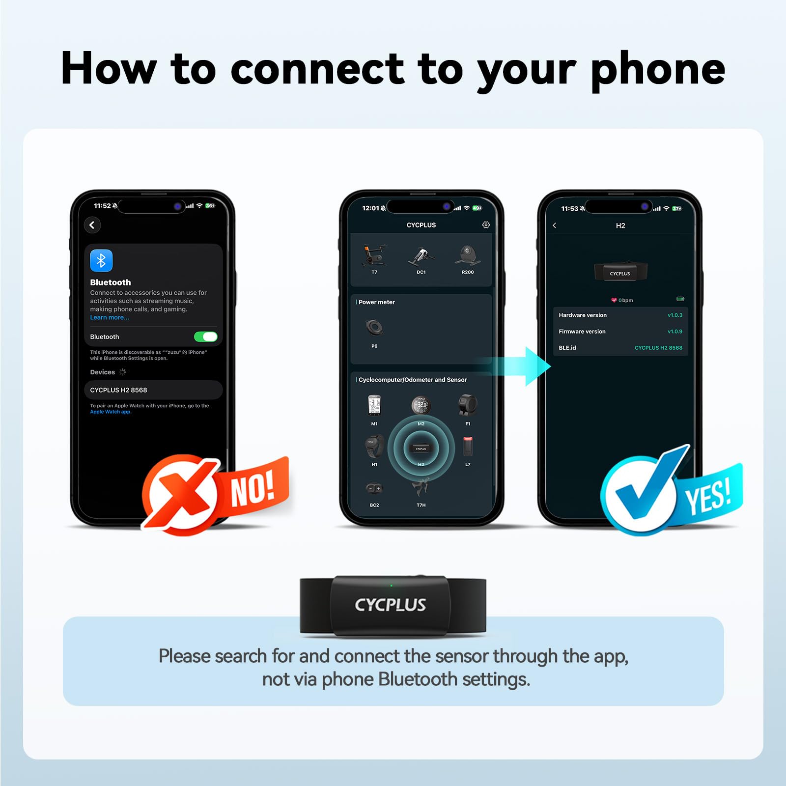 CYCPLUS H2Pro - Ceinture Cardio Fréquencemètre de Poitrine Bluetooth/Ant+ avec 500h d'autonomie, IPX7 Étanche et Anti-Poussière, Compatible avec Strava/Cycplus Fit App