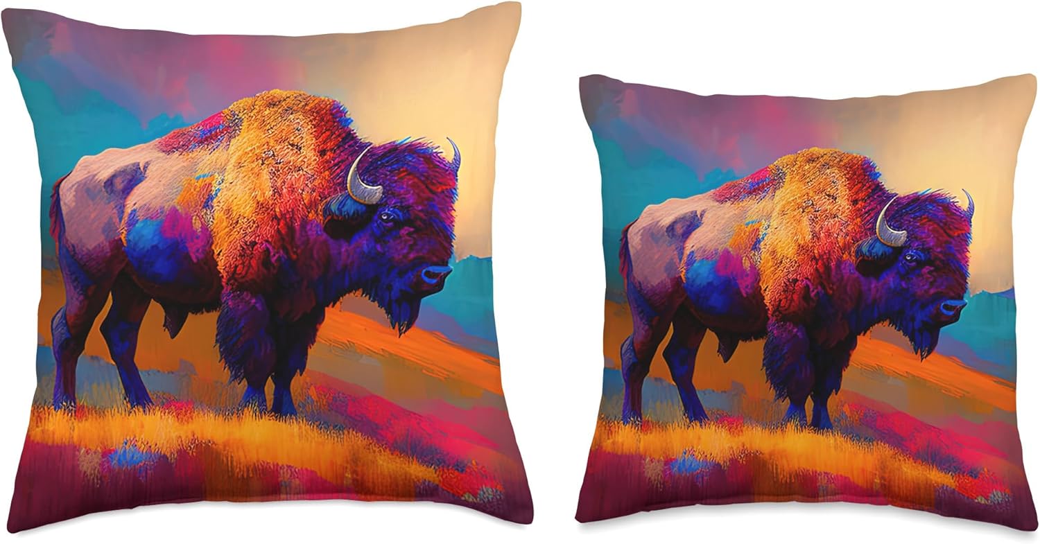Buffalo Shirt American Bison Western Watercolor Throw Pillow