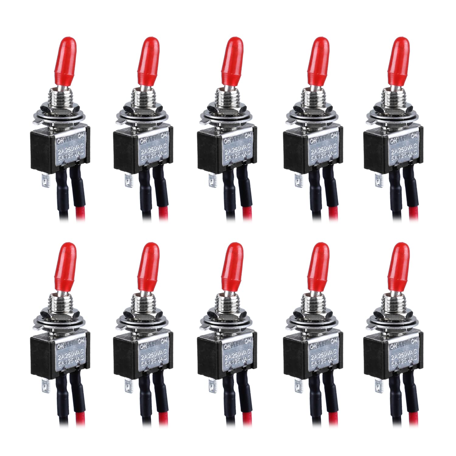DMWD 10pcs Mini Latching Toggle Switch ON/Off SPST 3 Pins 2 Positions with Pre-soldered Wires 12V 24V 110V for car,Truck, Light,Test Machine,