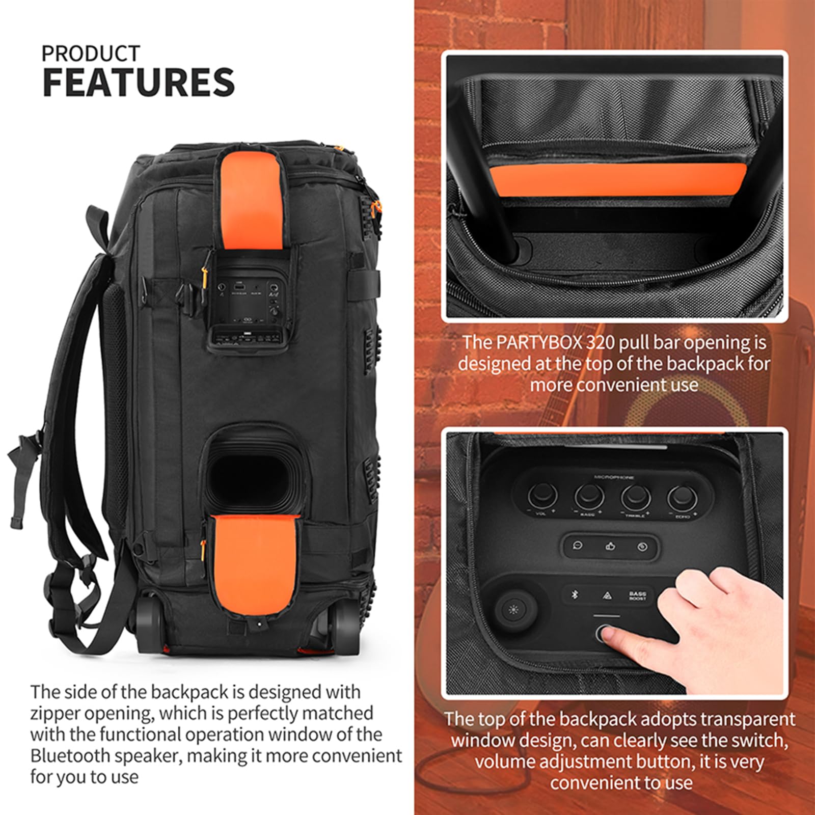 Sac à dos de transport portable pour haut-parleur JBL PartyBox Stage 320, sac de rangement pour haut-parleur d'extérieur (noir)