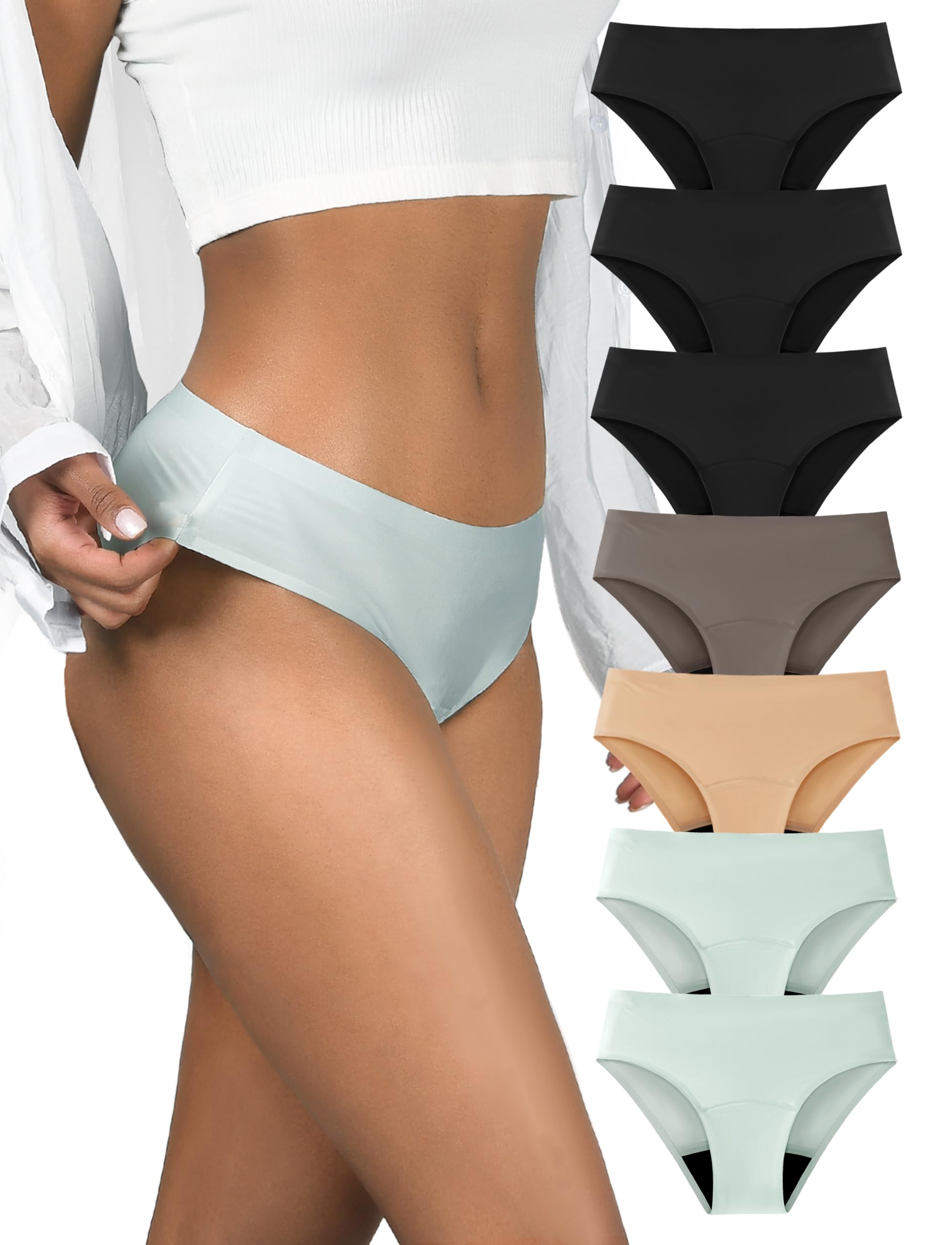 View 1 of (large) TIICHOO Seamless Period Underwear 5Pack(S, Black/Smoke Green/Brown/Beige)