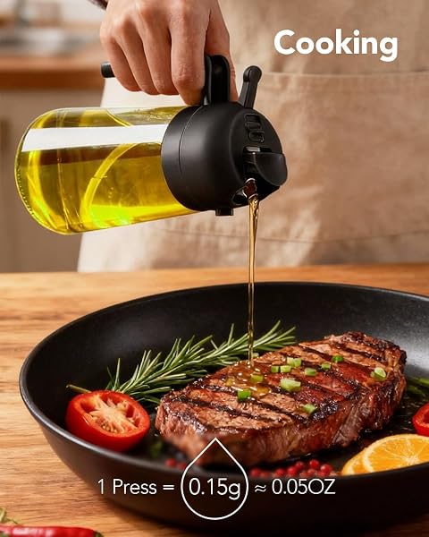 JIMYIU Spruzzatore dâOlio in Vetro da 16oz / 470ml - Dispensatore dâOlio dâOliva 2-in-1, Essenziale per Cucina per Friggitrici ad Aria, Insalate, Frittura, Grigliate e Cottura al Forno (Nero) - 4