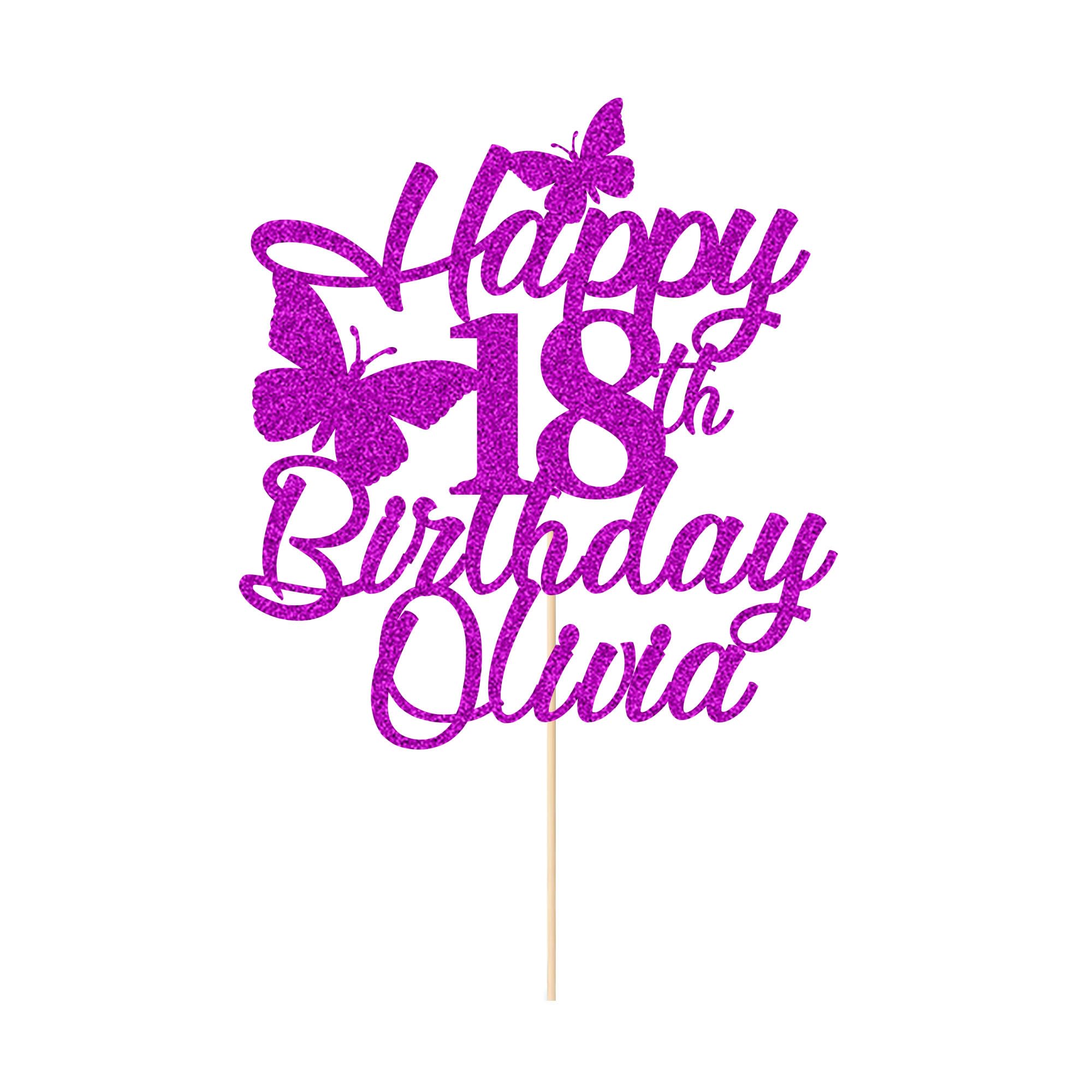 Personalised Happy Birthday Cake Topper Multicolour Birthday Cake Topper Double Sided Glitter Butterfly Cake Topper Decorations for Women Men Girl Boy(Purple)