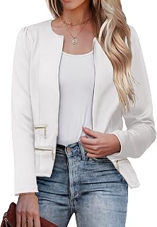 Womens Blazer Cropped Open Front Zipper Dress Jacket O Neck Casual Office Suit Jacket