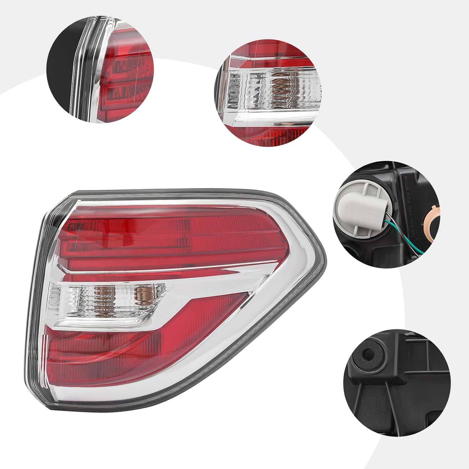 Left & Right LED Tail Lights for 2017-2020 Nissan Armada, Replacement for OEM 265505ZW0A & 265555ZW0A, Chrome Black Housing, Red White LED (Right Passenger Side)