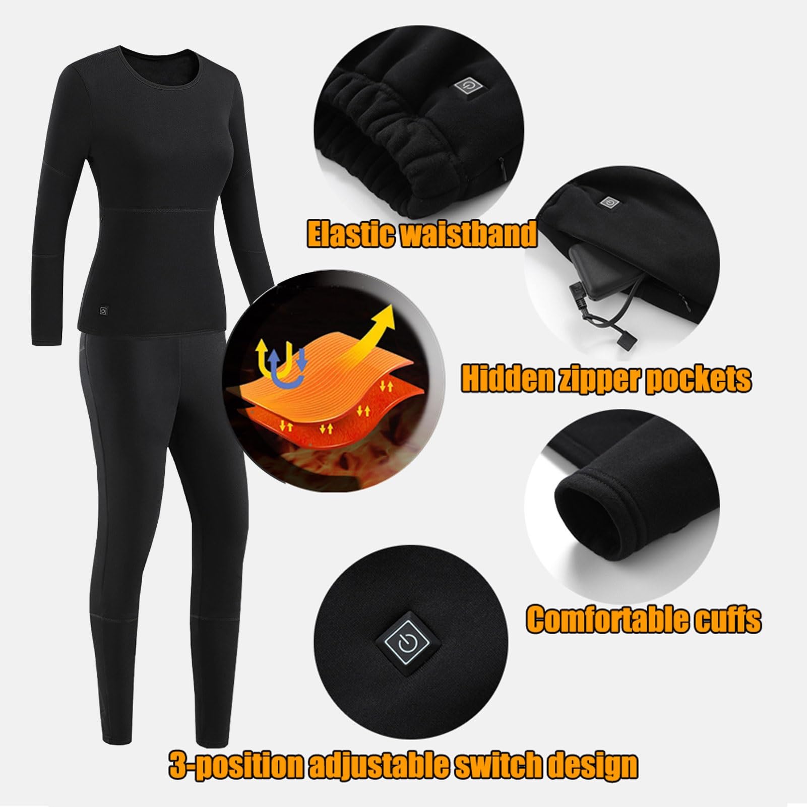 sous Vêtements Chauffants pour Femmes, Ensemble de sous Vêtements Thermiques Chauffants à 28 Zones, Pantalon Haut de Vêtements Chauffants Électriques USB