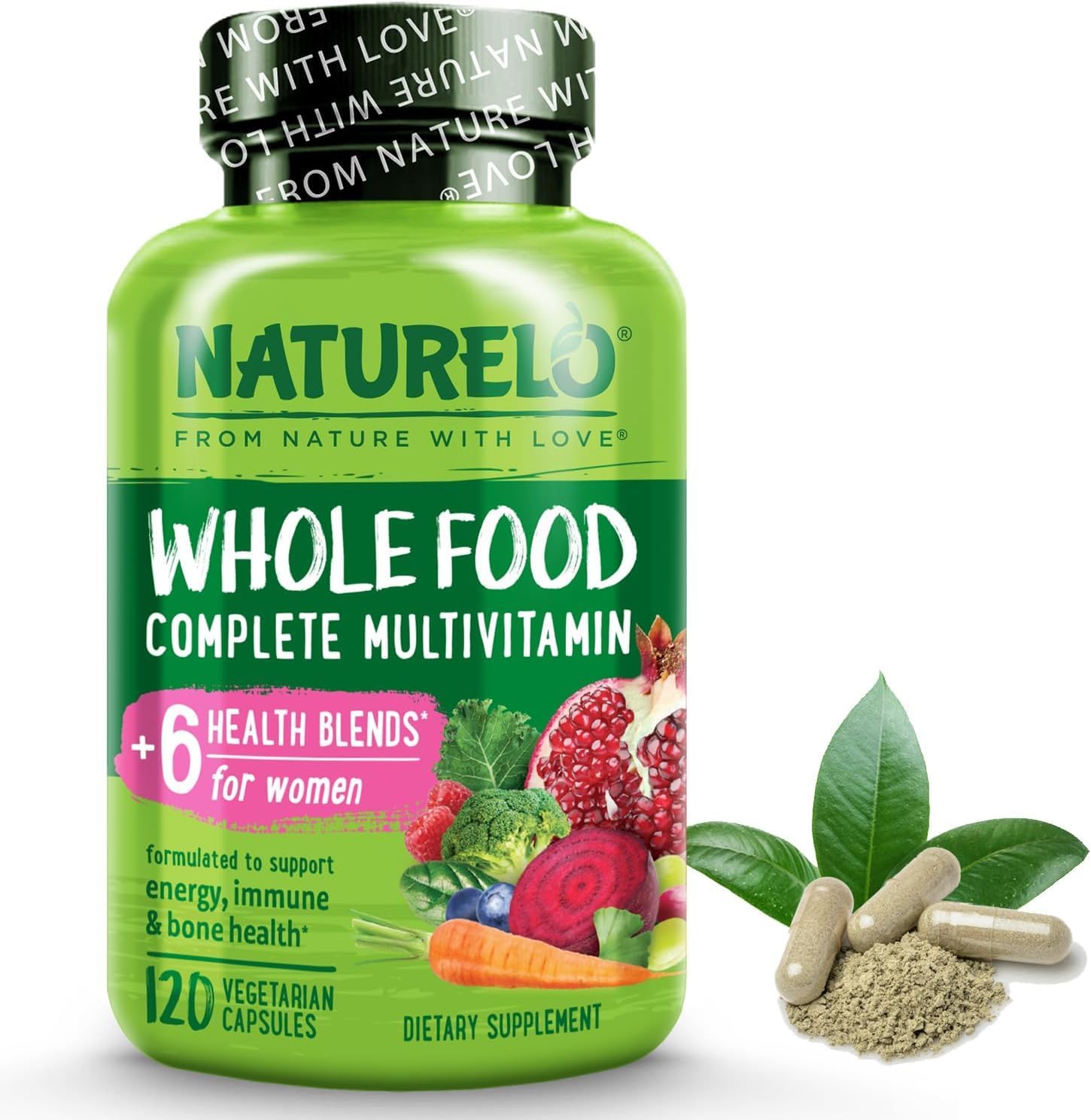 NATURELO Whole Food Multivitamin for Women - with Natural Vitamins, Antioxidants, Enzymes & Fruit Extracts - Best Complete Multivitamin - 120 Vegan Capsules | 1 Month Supply