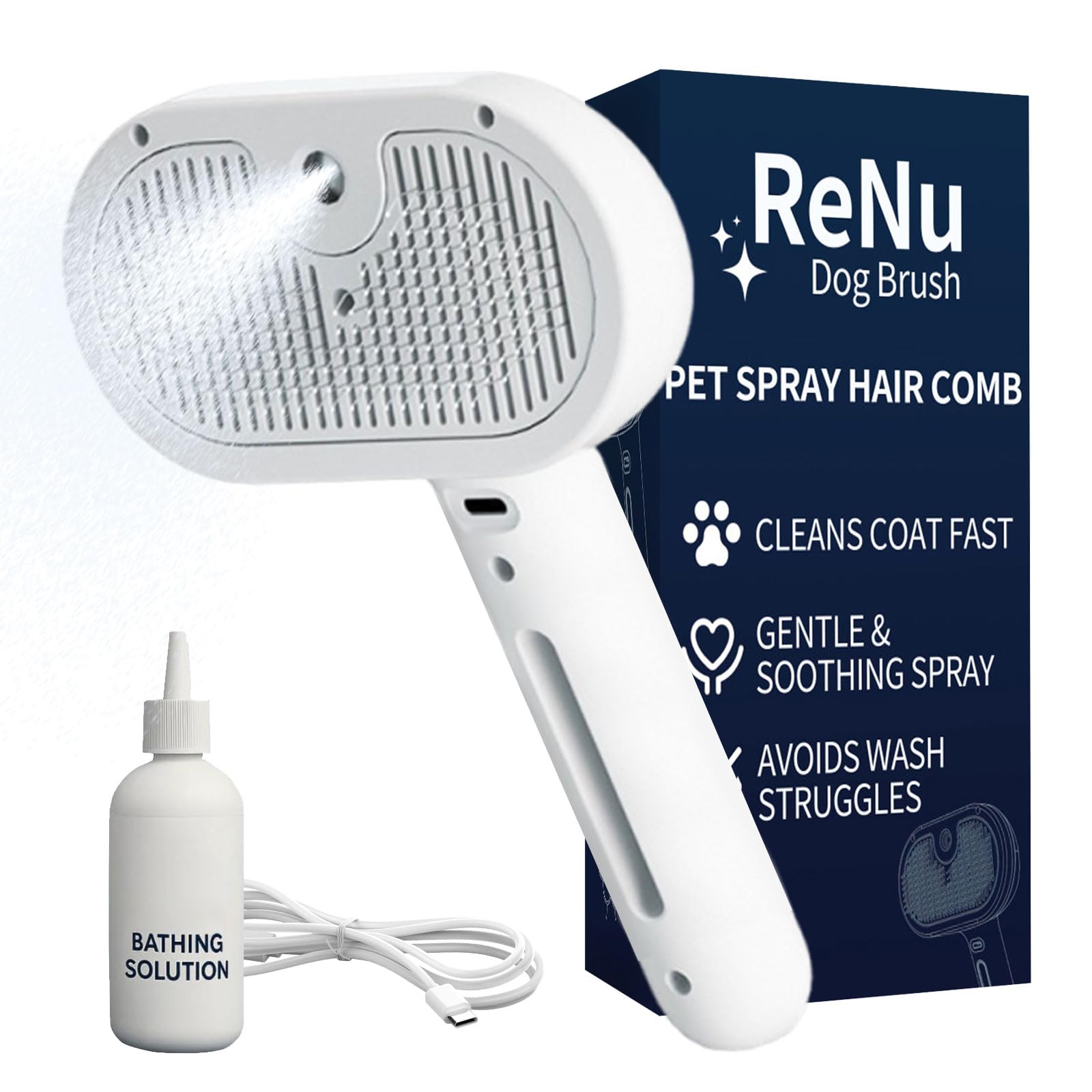3 in 1 Haustier Reinigungsbürste, Haustier Spray Haarentfernung Kamm, Antistatisch, Hundepflege-Werkzeug mit Dampf und Selbstreinigung, Hautfreundliches Design + Lösung