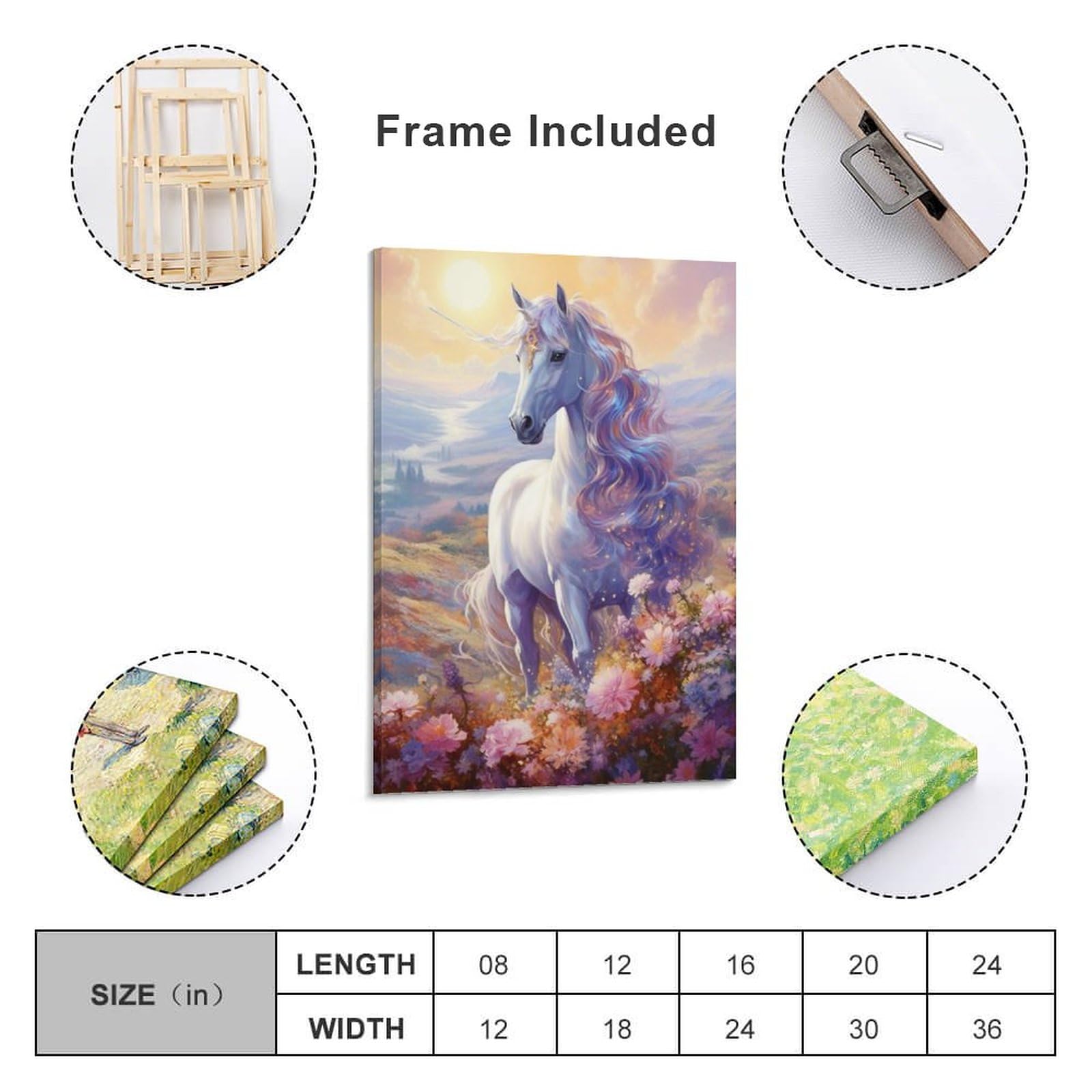 Amazon.co.jp: 絵画 花畑の白いユニコーンインテリア 絵画 馬 アート