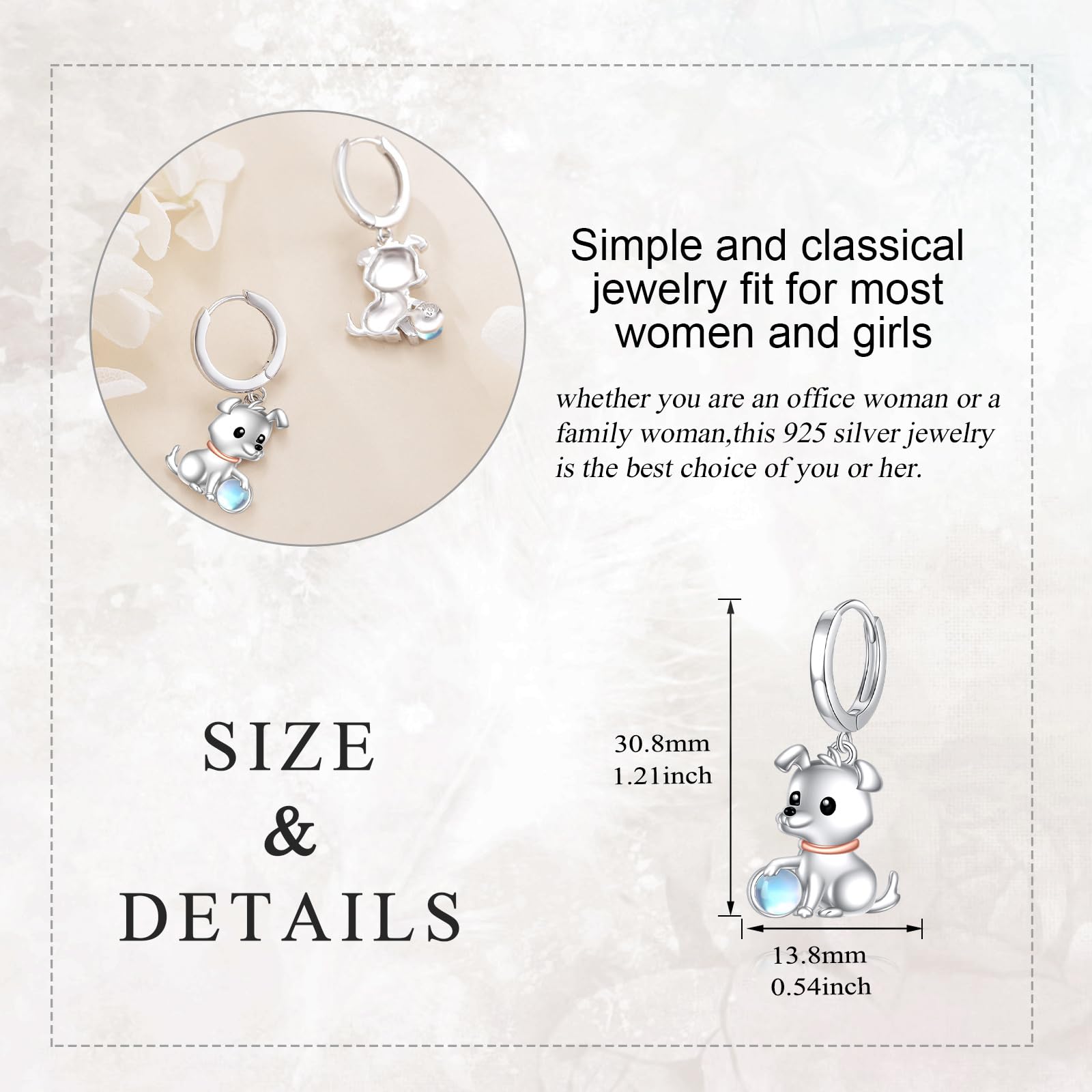 Katze/Hund Creolen für Damen 925 Sterling Silber Tier Mondstein Ohrringe Tier Ohrringe Katzen Schmuck Geschenke für Mädchen Kinder