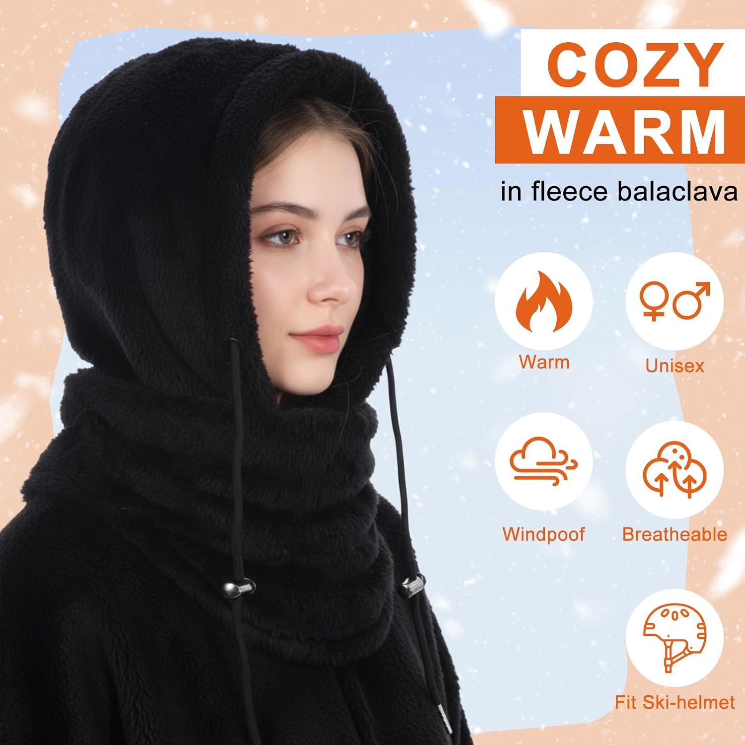 6 pcs Balaclava Face Mask Ski Men Women Fleece Winter, Windproof Hooded Scarf Cold Weather Warm Face Cover