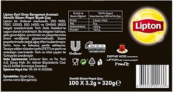 Lipton Earl Gray Teapot Strained Bag Bergamot Aramol Black Tea 100 Pack (2 packs)