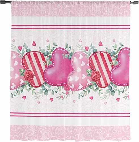 Miniatura 3 de Valentine's Modern Window Curtains 63 Inches Long,Semi Sheer Rod Pocket Chiffon Curtains & Drapes Drapery Voile Draperies Window Treatment for
