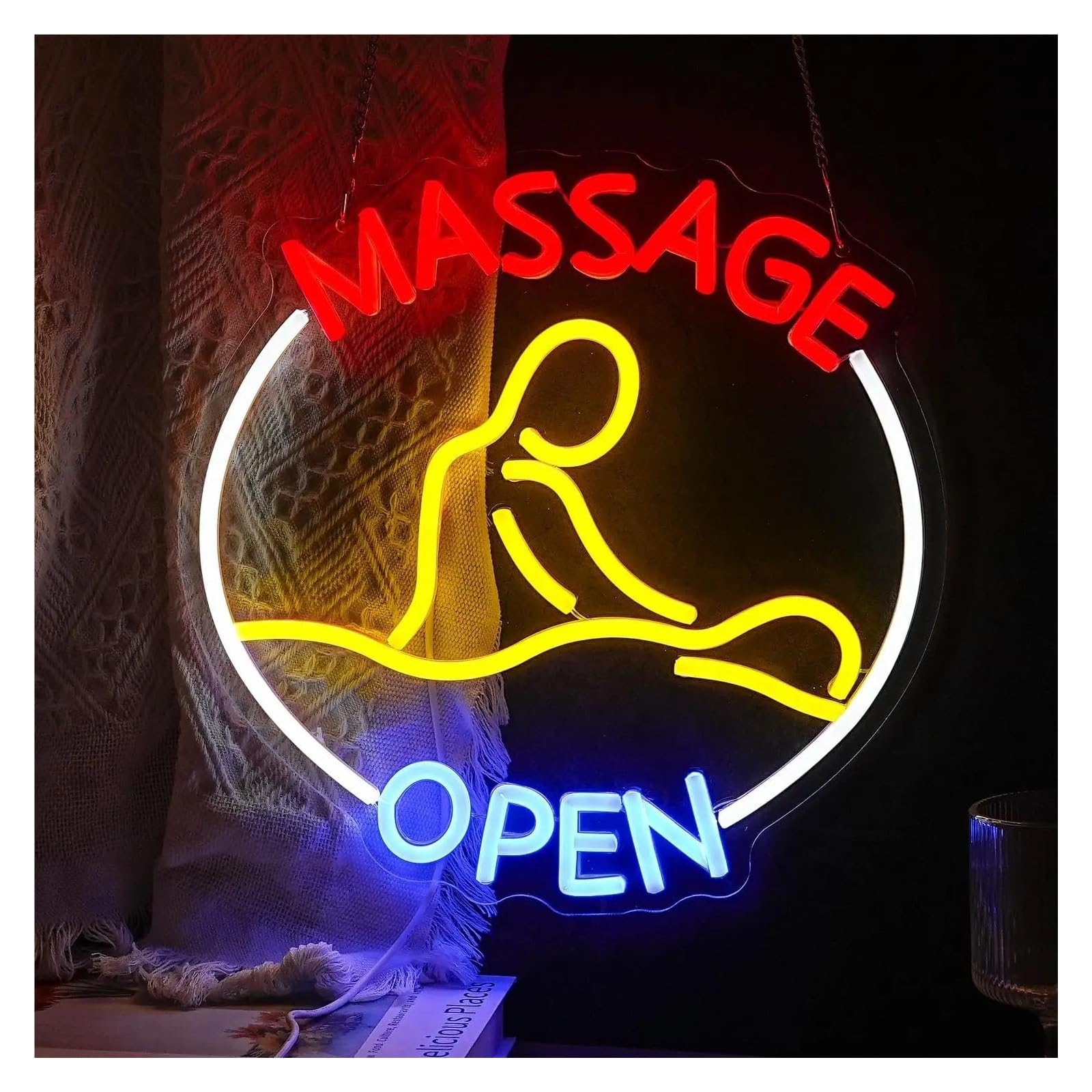 RONGCH Hanging Art Neon Signs Massage Open Neon Sign USB Dimmable LED Light Decor for SPA Open Beauty Salon Physical Therapy Relax 32x32cm