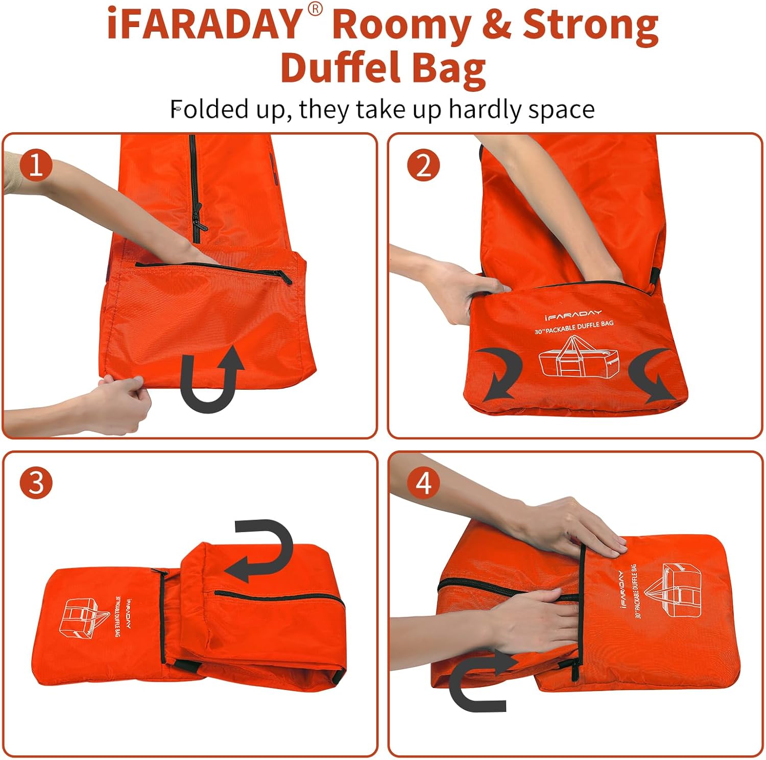 Foldable Duffle Bag for Travel - 75L Large Spare Travel Duffel Bag Lightweight with Trolley Sleeve - Orange - Image 7