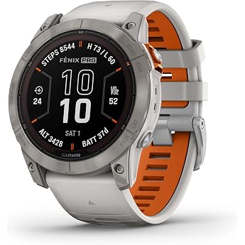 Garmin f nix 7X Pro Sapphire Solar Multisport GPS Smartwatch Built-in Torch Solar Charging Fog Grey/Amber Orange
