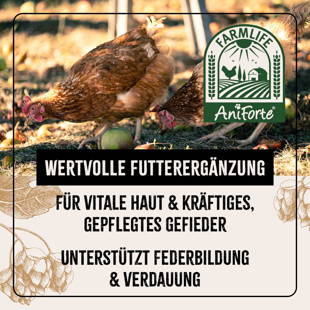 FarmLife Lievito di birra per polli e pollame, mix speciale, 1 kg, integratore naturale in lievito di birra BT, bacche di aronia e farina di torta di lino, supporta la digestione, la pelle e la