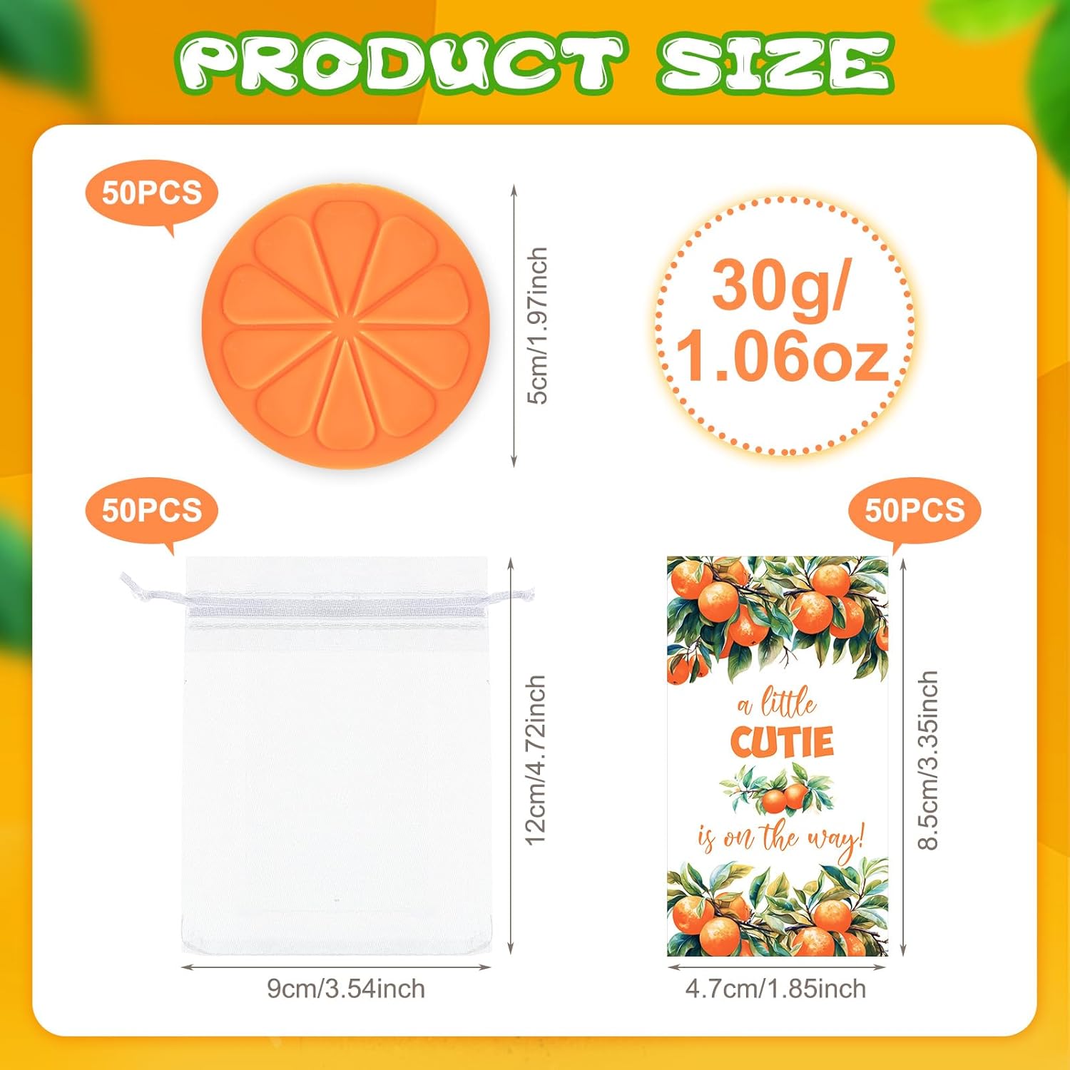 50 Set Little Cutie Baby Shower Soaps Favors 50 Orange Soaps 50 Little Cutie Card 50 White Bags for Wedding Birthday Guest Keepsakes Gender Reveal Decorations Clementine Orange Theme Favors