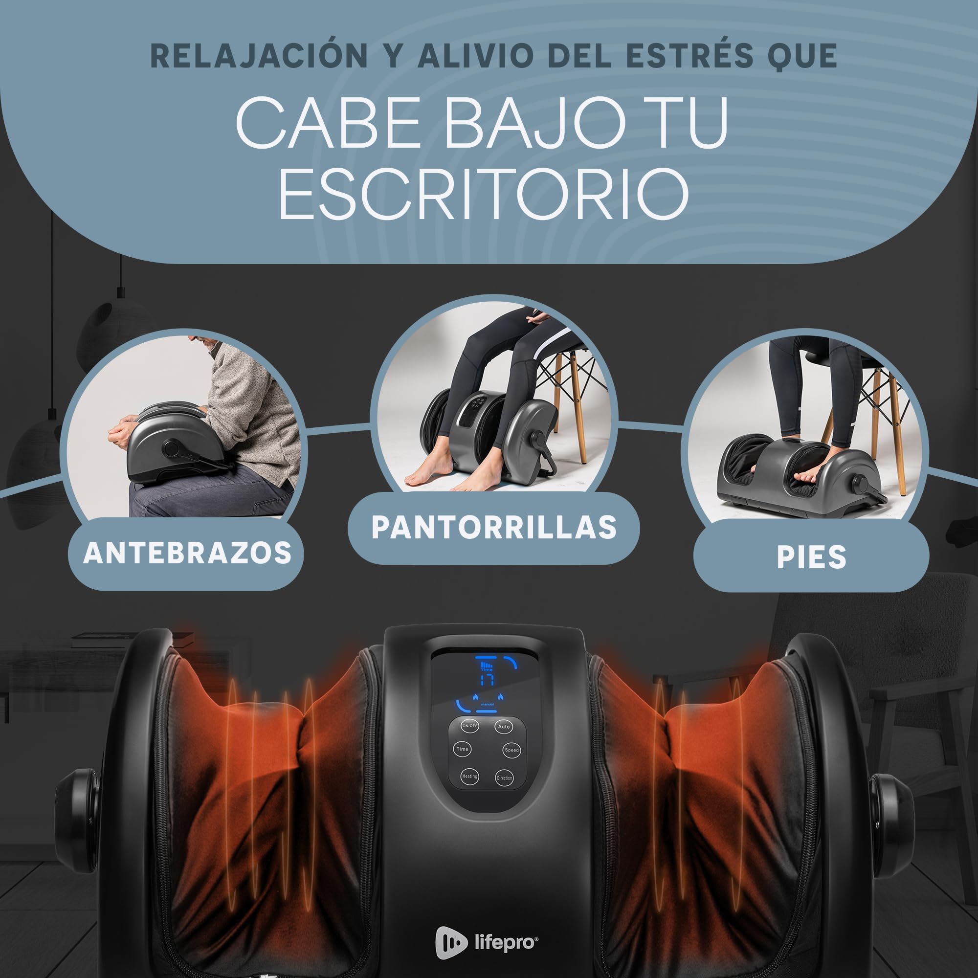 LifePro Eléctrico Shiatsu – Masajeador de Pies con Calor y Compresión para Fascitis Plantar y Piernas Cansadas – Masajeador Pies Profesional para Casa