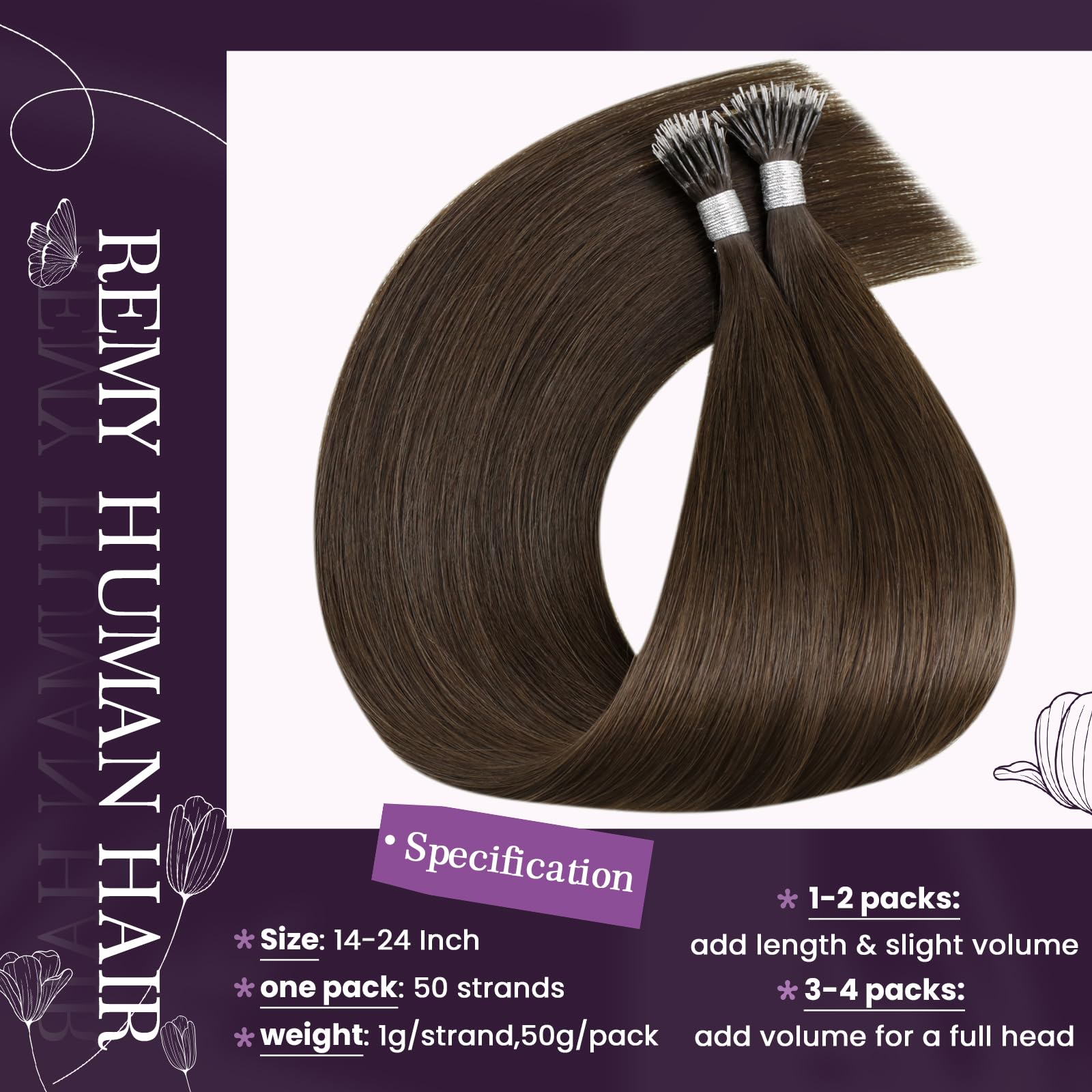 LaaVoo Nano Hair Extensions Real Human Hair Dark Brown Nano Beads Hair Extensions Invisible Nano Ring Straight Remy Hair 50g 50s 14 Inch #4 - Image 3