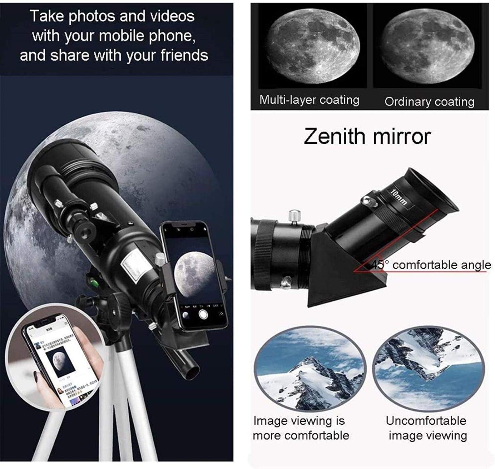 s para astronomía, Gran diámetro de 70 mm para niños Principiantes, Refractor, Viaje con Bolsa de Transporte, trípode, Regalos para cumpleaños Infantiles, para Interiores/Exteriores
