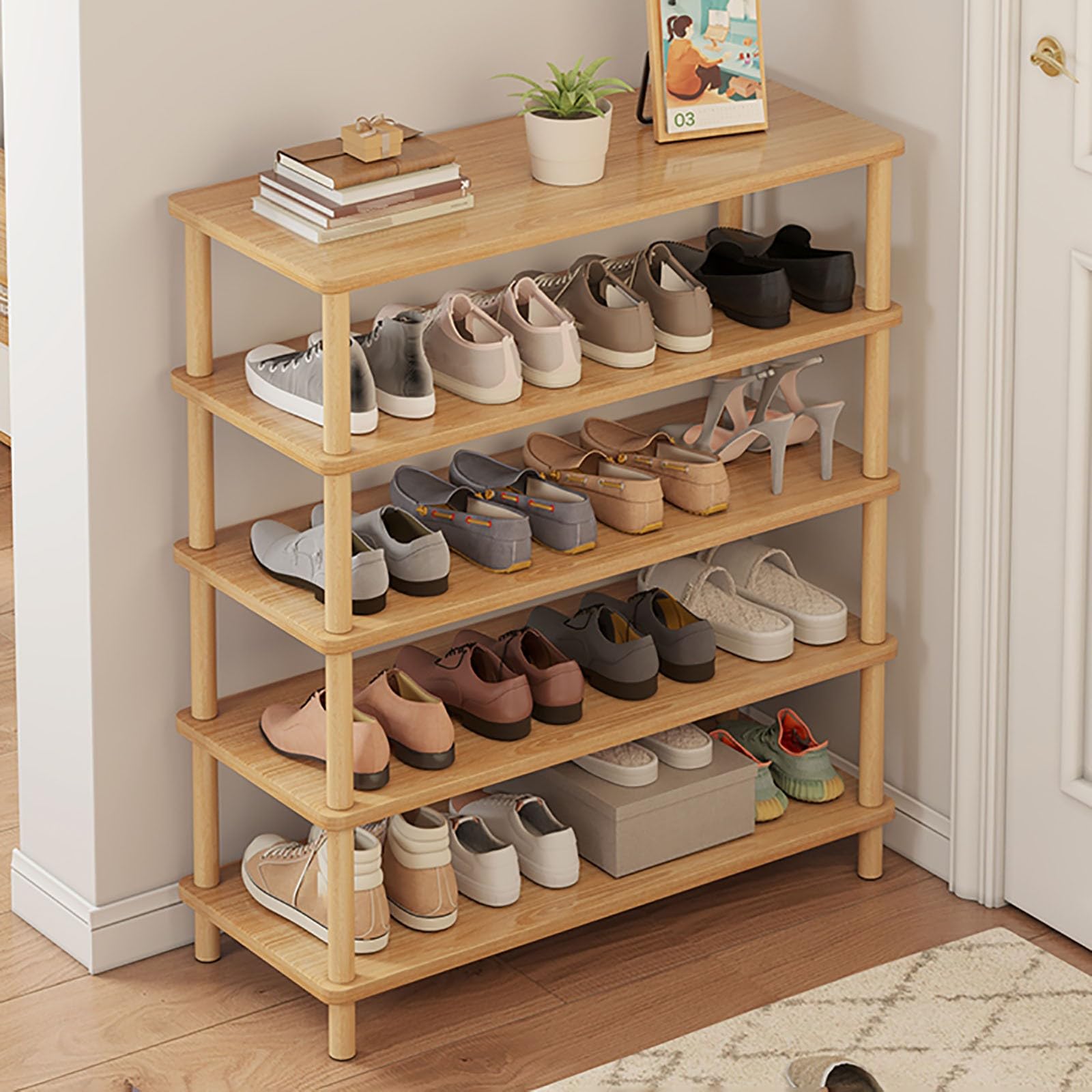 Meuble de rangement élégant en bois massif pour chaussures