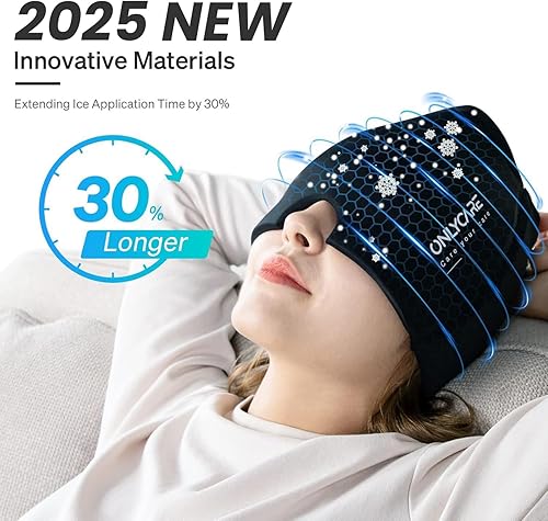 Miniatura 2 de ONLYCARE - Gorro para aliviar migrañas, máscara calmante, envoltura de gel frío sin olor, terapia de fríocalor, compresa de hielo para dolor de