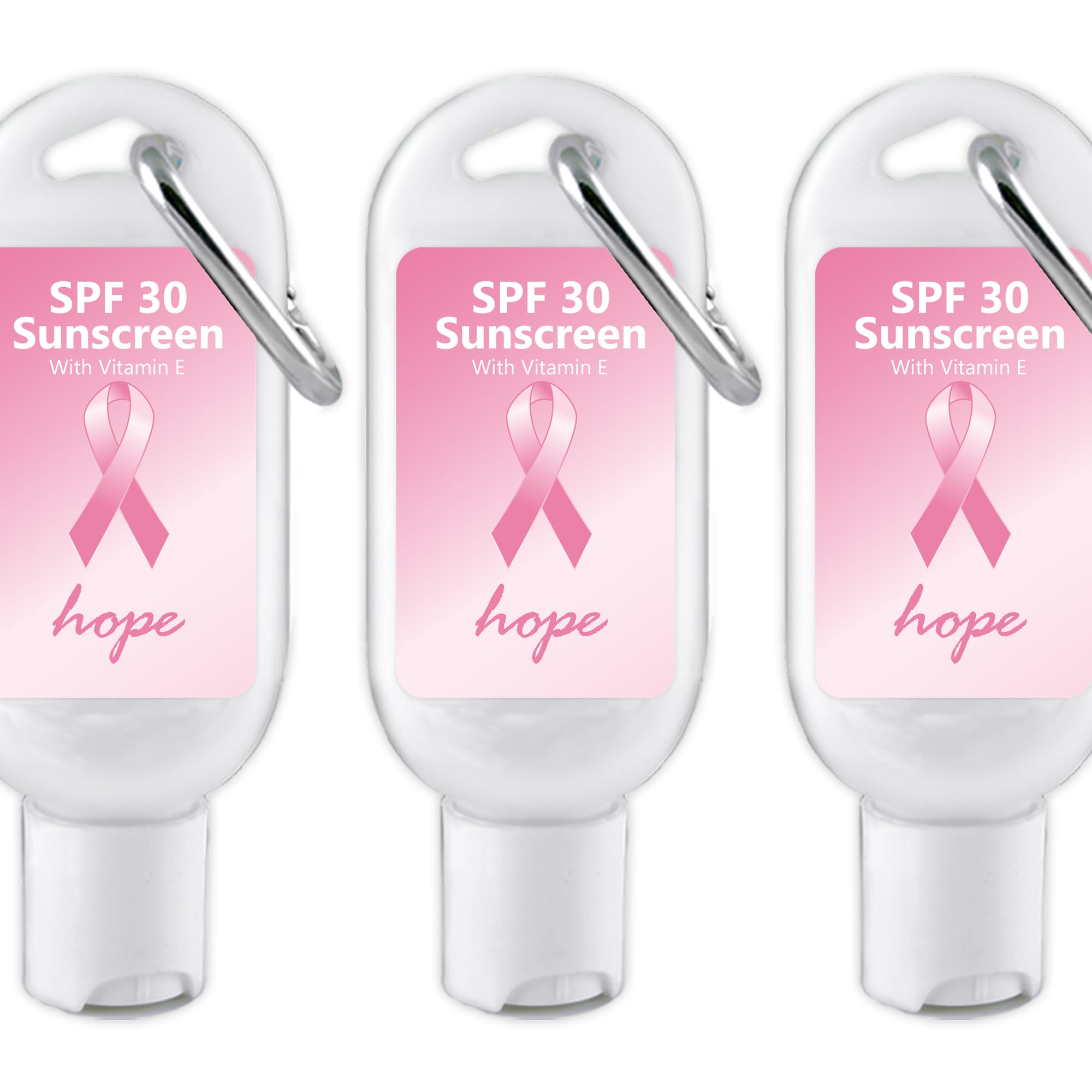 Breast Cancer Awareness Sunscreen with Carabiner SPF 30, Breast Cancer Awareness Bulk Items -Custom Sunscreen for Pink Ribbon - Hope Design (Set of 12)