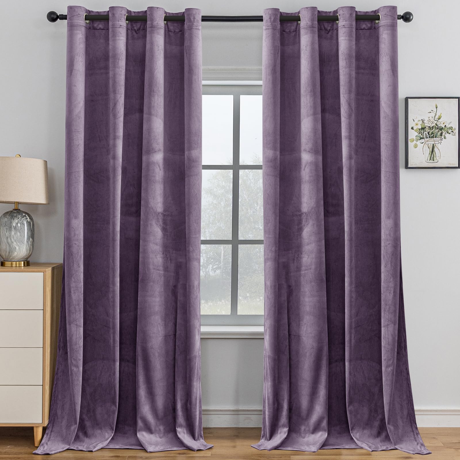 Cortinas Terciopelo Opacas 2 Piezas, 140×145cm, Cortinas Termicas Aislantes Frio Y Calor, con Ojales, Cortina Acustica, Modernas, para Salon Dormitorio, Morado Claro Global Recycled Standard Global Recycled Standard Global Recycled Standard