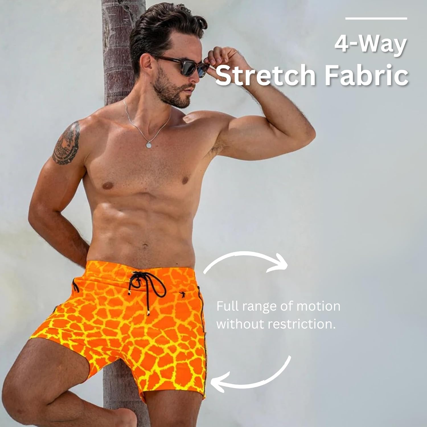 Tucann Men's Trunks 5" Compression Liner Quick Dry Zipper Pocket Chlorine Resistan 4 Way Stretch Faded Swim Shorts for Men