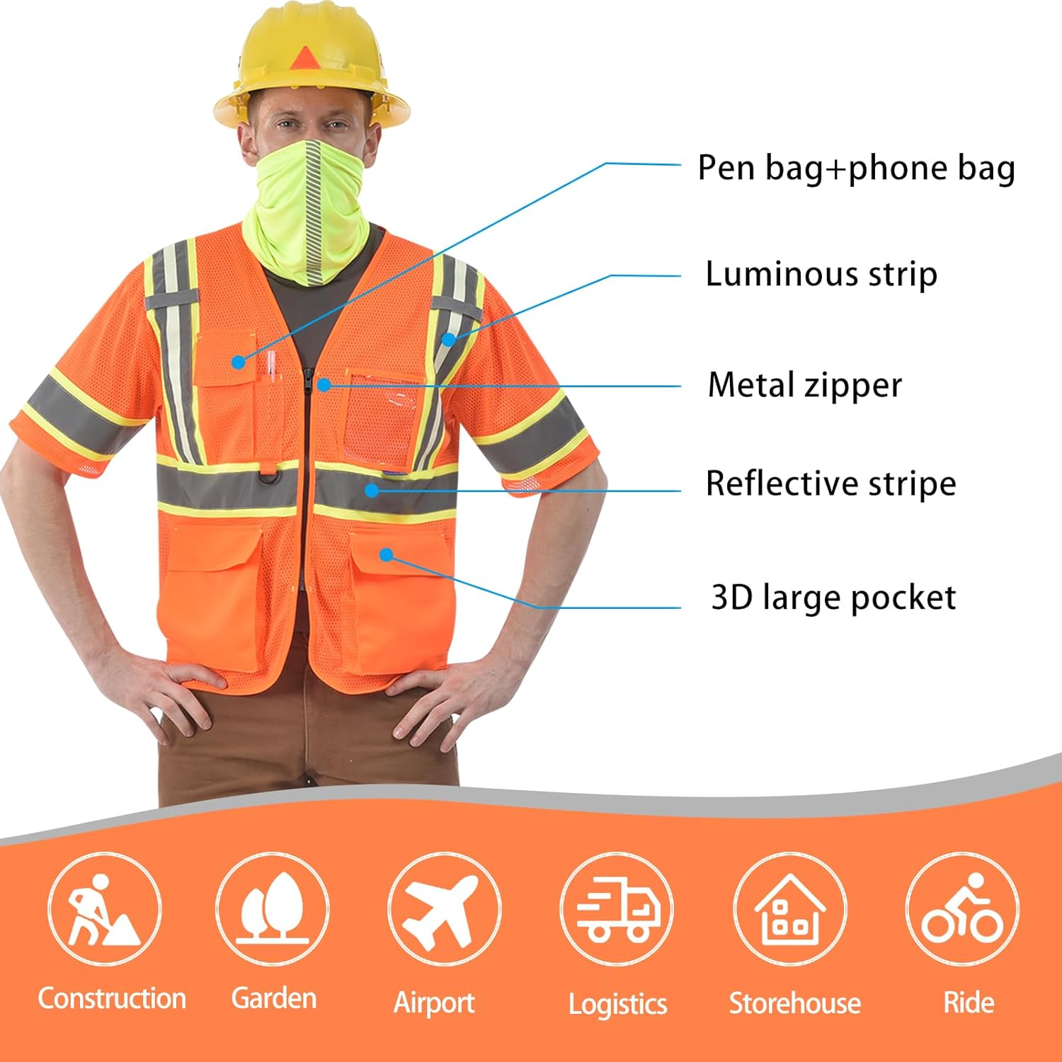 AYKRM 11 color High Vis Reflective Safety Vest for Women Men Pocket Zipper ANSI/ISEA Standard