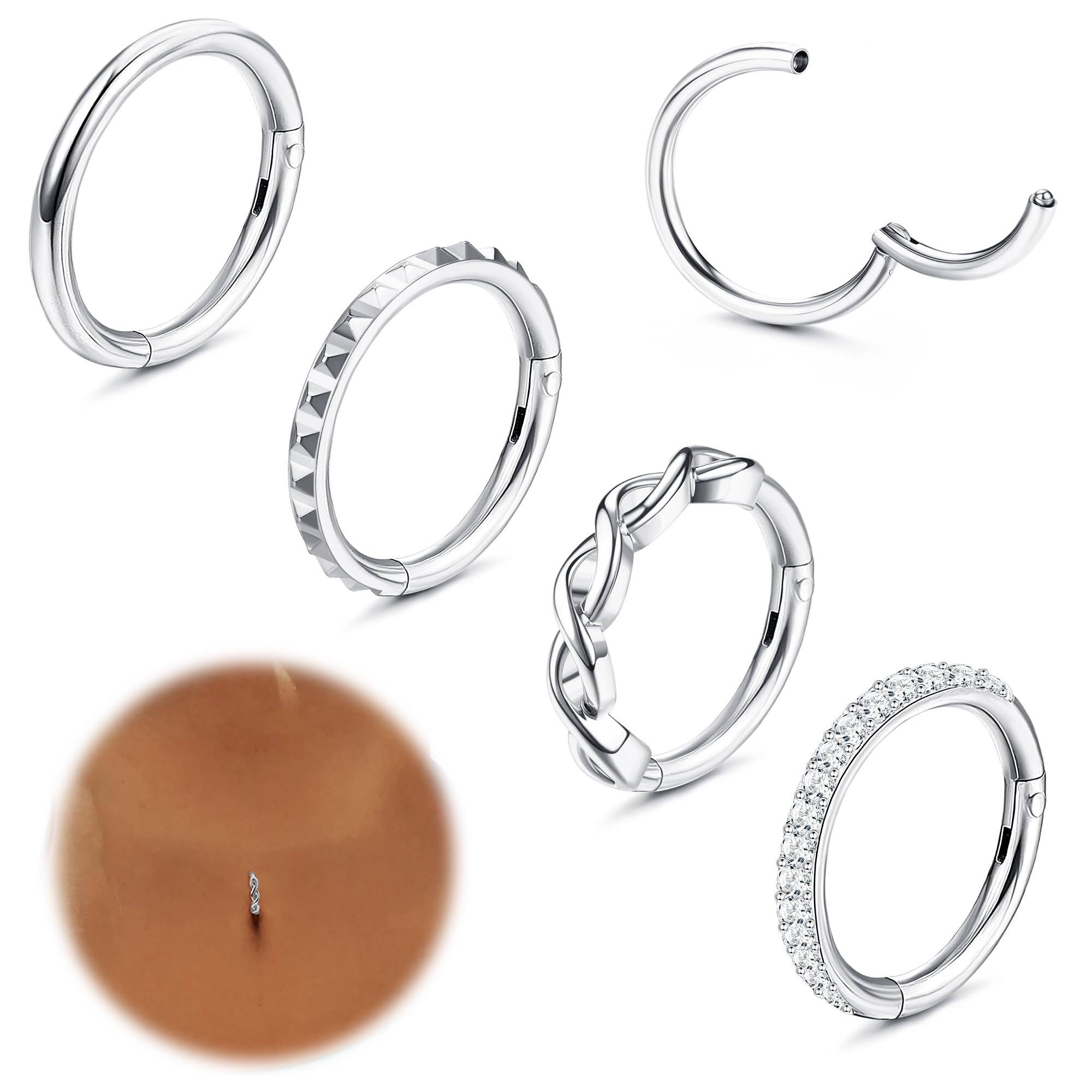 Adramata 4Pcs 14G Piercing Ombligo Acero Quirurgico Piercing Ombligo Aro Corazón Infinidad Hipoalergénica Septum Piercing Helix Cartílago Oreja Piercing Plata Oro Piercing Ombligo para Mujer