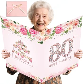 Large Happy 80th Birthday Decorations for Women, Guest Card with Envelope
