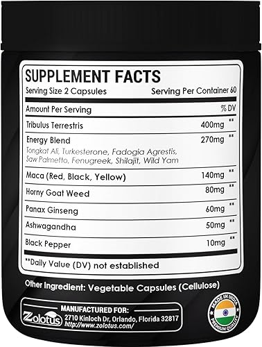 Miniatura 2 de Tribulus Terrestris 13 en 1, 16000 mg por porción con maca, hierba de cabra cachonda, ginseng Panax, palma de sierra, Tongkat Ali, Shilajit.