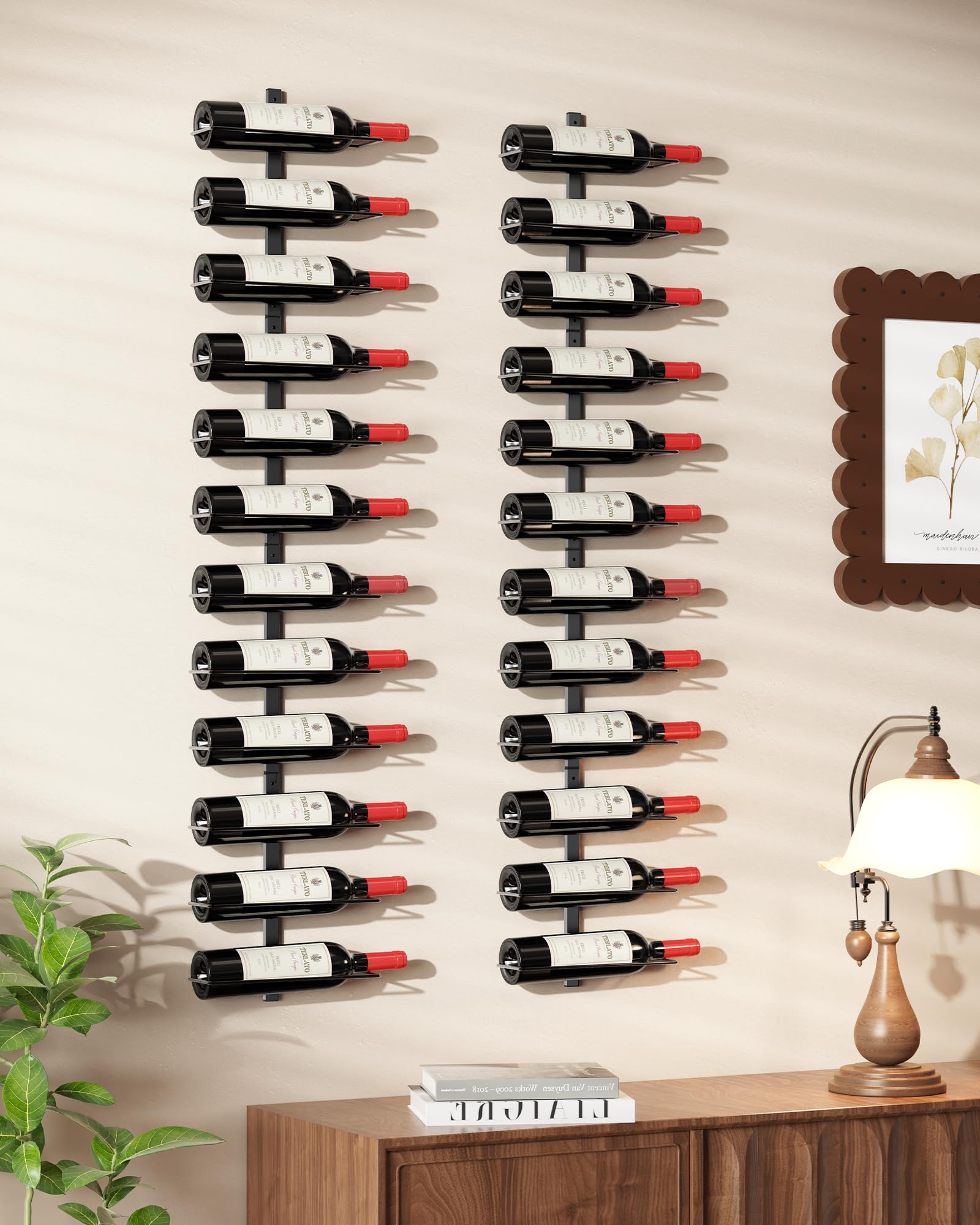 TJ.MOREE Regał na wino do montażu na ścianie, 24 butelki, regał na wino z metalu, do montażu na ścianie, na butelki wina, alkohole, szampana, wytrzymały do przechowywania wina, do domowego baru