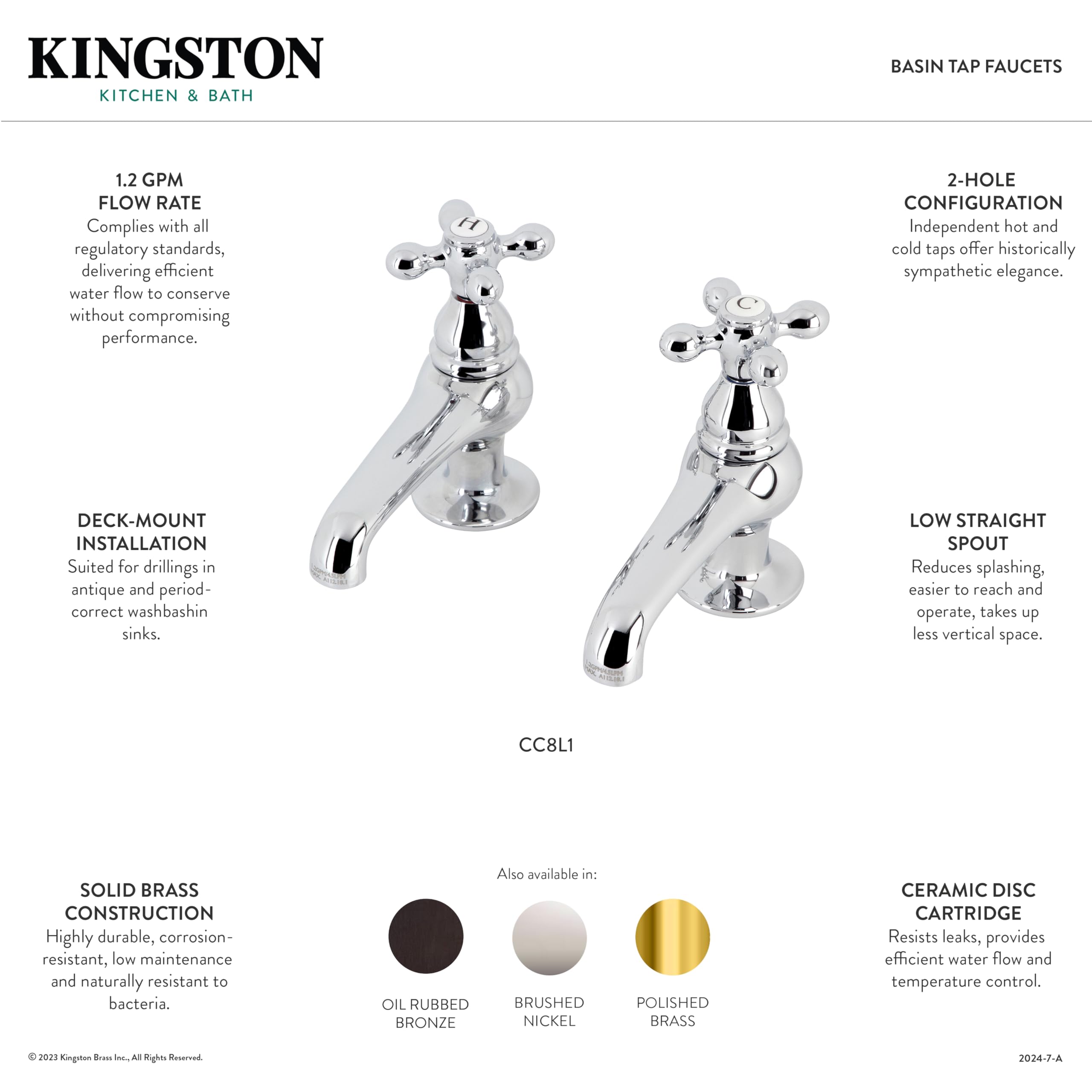 Kingston Brass CC7L8 Vintage Basin Tap Faucet, Brushed Nickel
