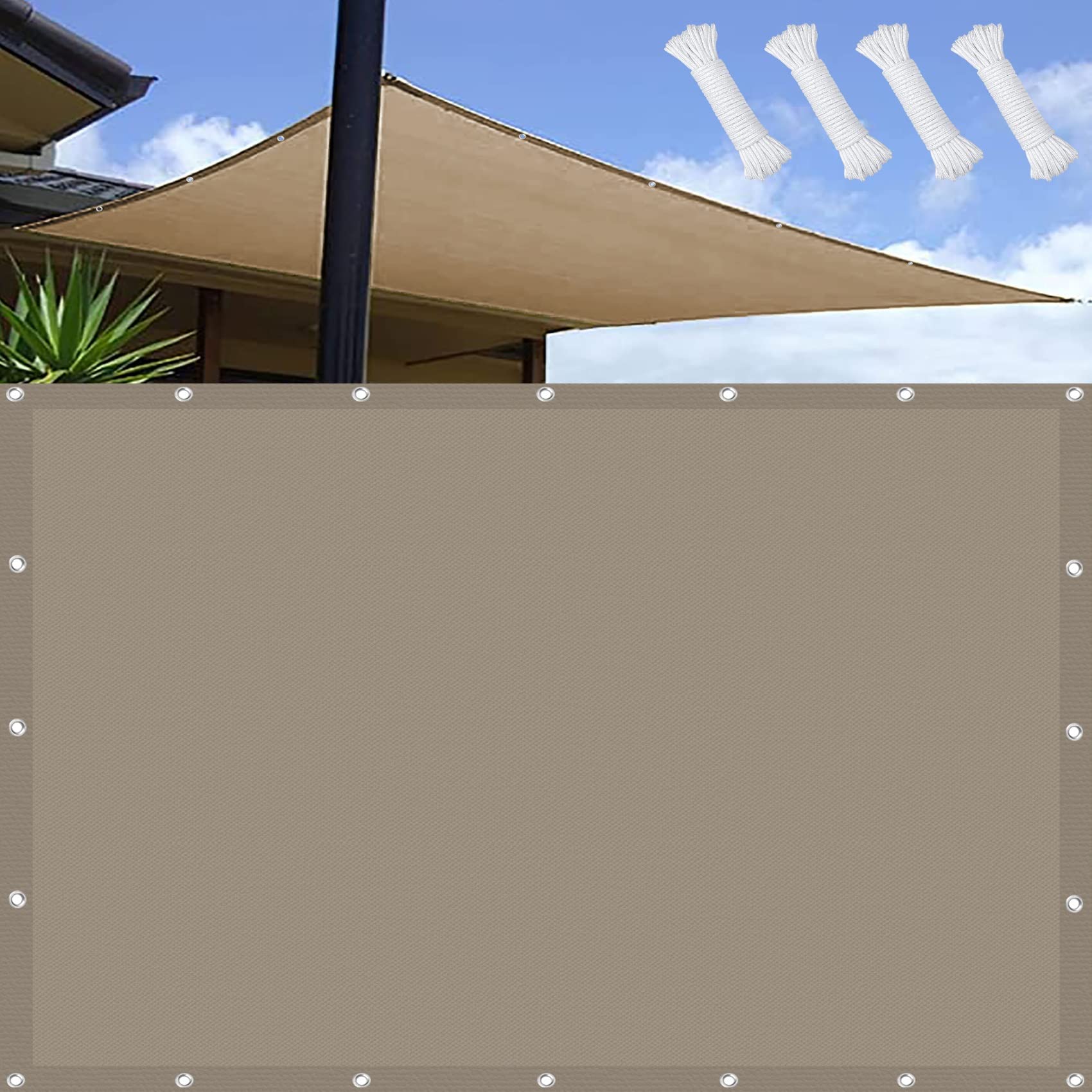 Sun Shade Sail Waterproof 1.6 x 5 m PES 98% UV Block Water Resistant Sun Sail Shades, Sun Shade Canvas with 4 Pcs 1.5m Ropes for Patios Backyard Outdoor Garden, Taupe — image 1