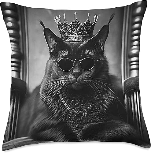 Lindo cojín negro con cara de gato retro divertido jefe vintage gris, 18 x 18 pulgadas, multicolor