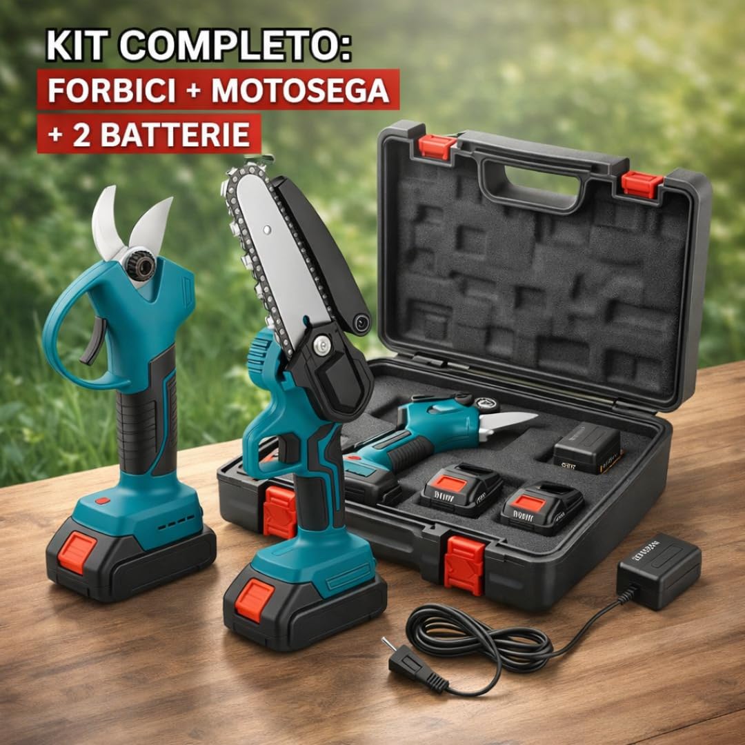 Forbici da Potatura a Batteria e Mini Motosega Elettrica con 2 Batterie da 36V Incluse, Kit per Potatura e Giardinaggio - DE ROSA SHOP