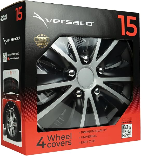 Versaco Car Wheel Trims RAPIDENCBS15 - Black/Silver 15 Inch 10-Spoke - Boxed Set of 4 Hubcaps - Includes Fittings/Instructions - 3