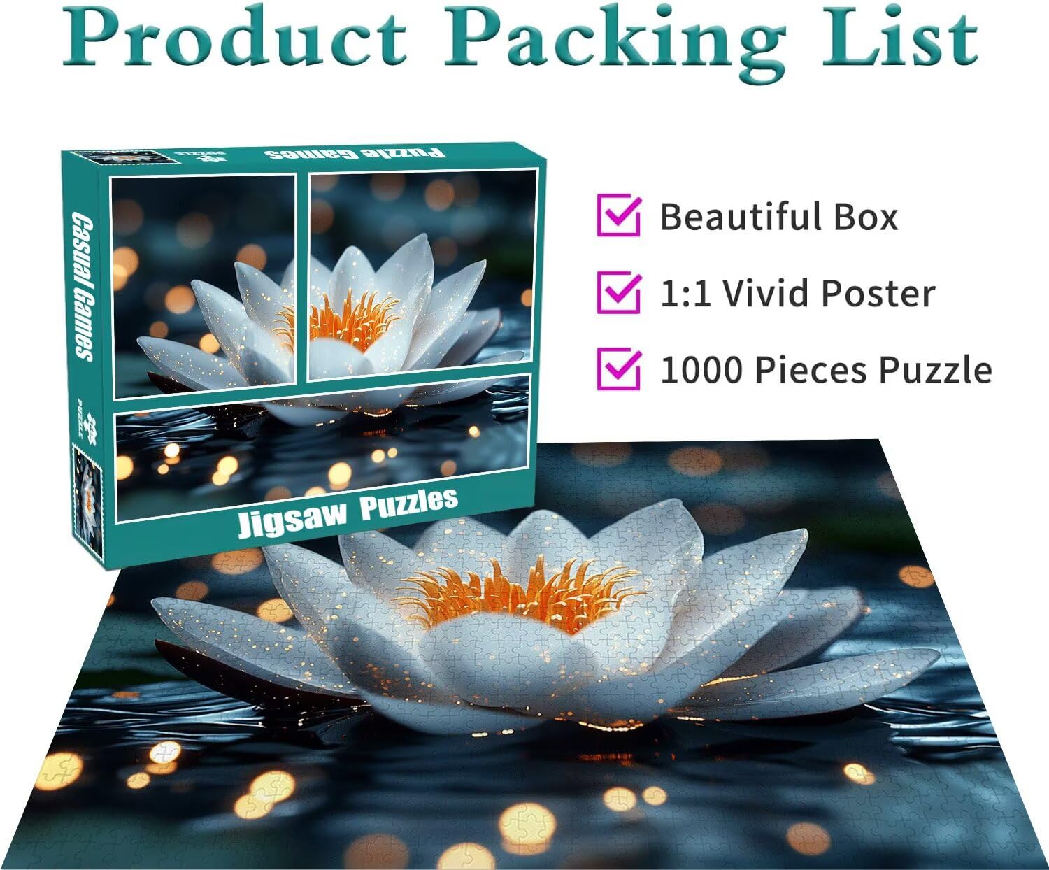 Puzzle Lotus dla dorosłych i dzieci, 2000 elementów, imponujące, klasyczne puzzle, ciężki zestaw od 8, 9, 10 lat, dla dziewcząt i chłopców, sztuka Educa, do dekoracji i prezentów, 70 x 99 cm, t-463