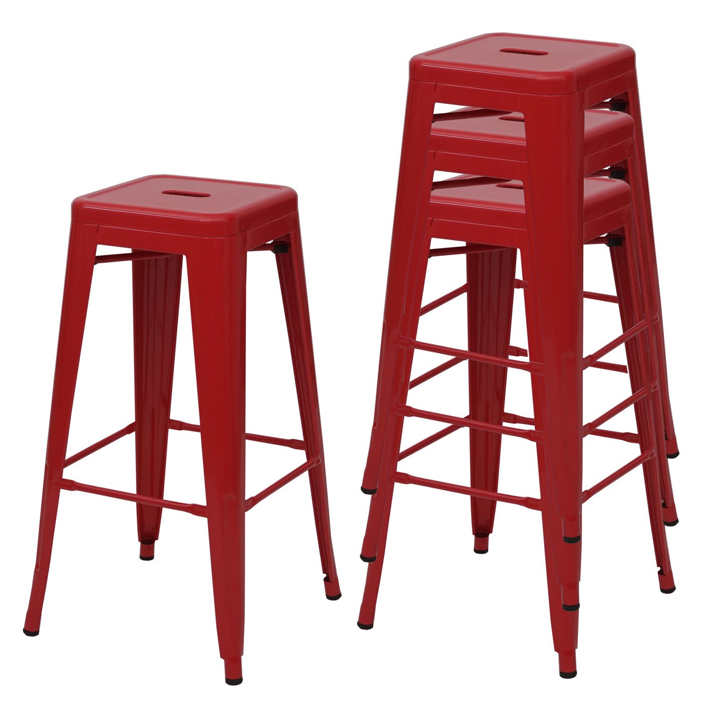 Set 4X sgabelli da Bar HWC-A73 Design Moderno impilabile Metallo - Rosso