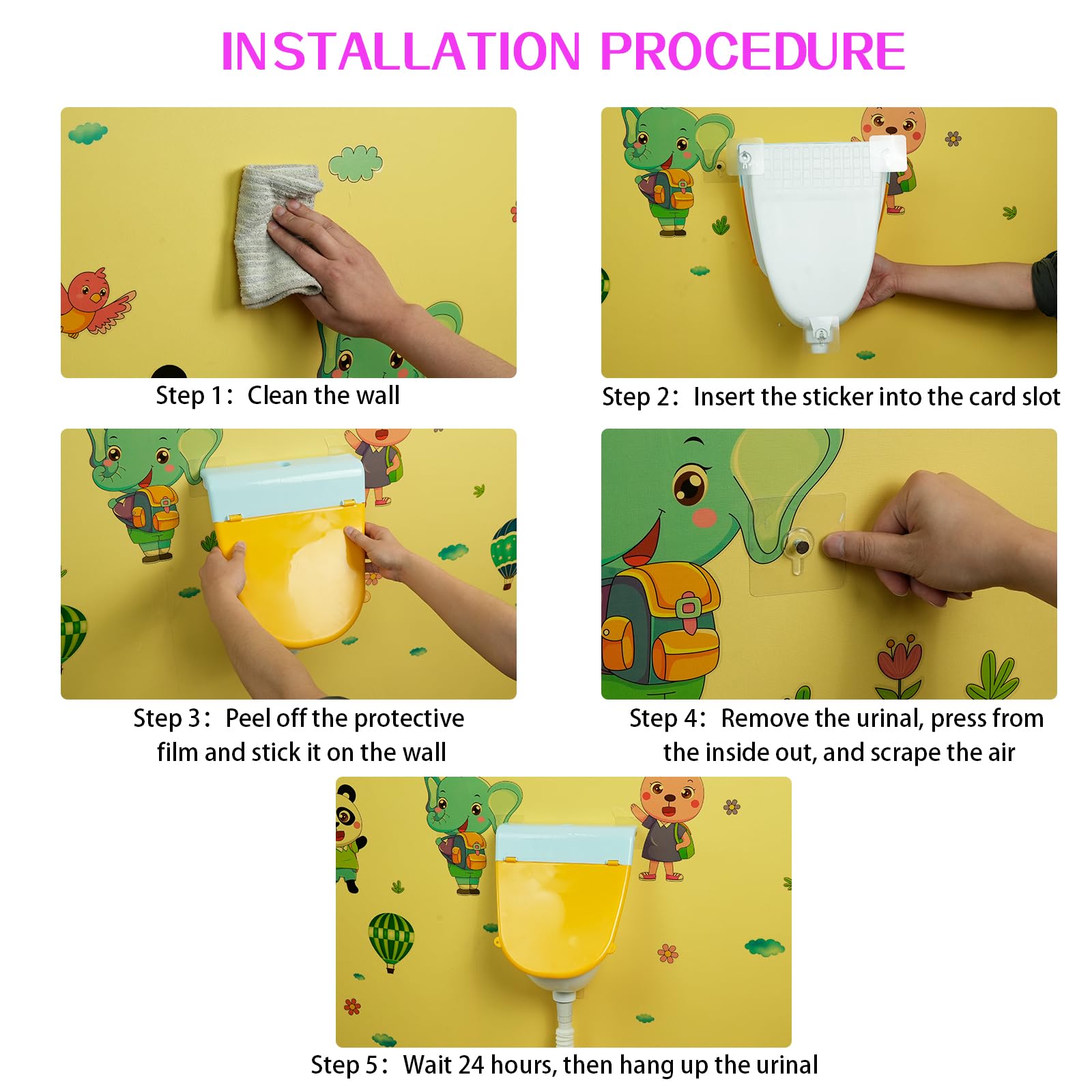 Orinal para niños pequeños montado en la pared con tapa, orinal para el baño, orinal de entrenamiento para niños, orinal sin agua para hombres, orinales de plástico, desviador de orina de orina de