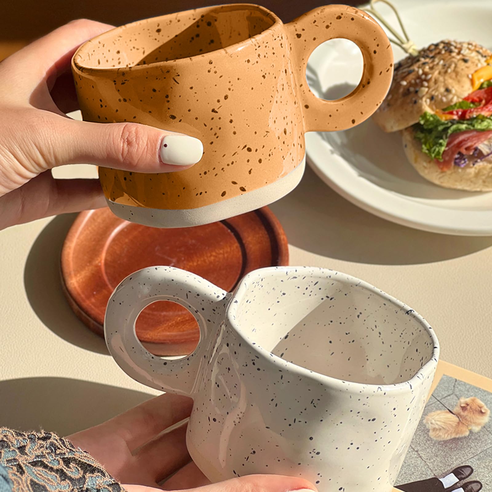 Juego de 4 tazas de café de cerámica de 10 onzas, juego de tazas de café con asa grande para café, té, cacao, leche, hornos de microondas y lavavajillas