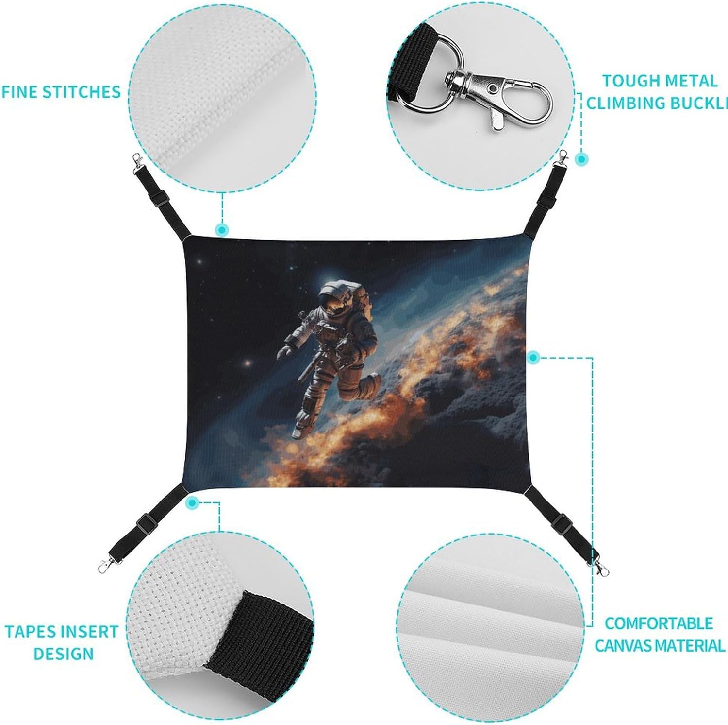 review Hanging Pet Hammock, Astronaut Flying in Space Printed Soft Breathable Pet Hammock with Adjustable Straps and Metal Hooks for Cats Small Dogs Rabbits Sugar Gliders