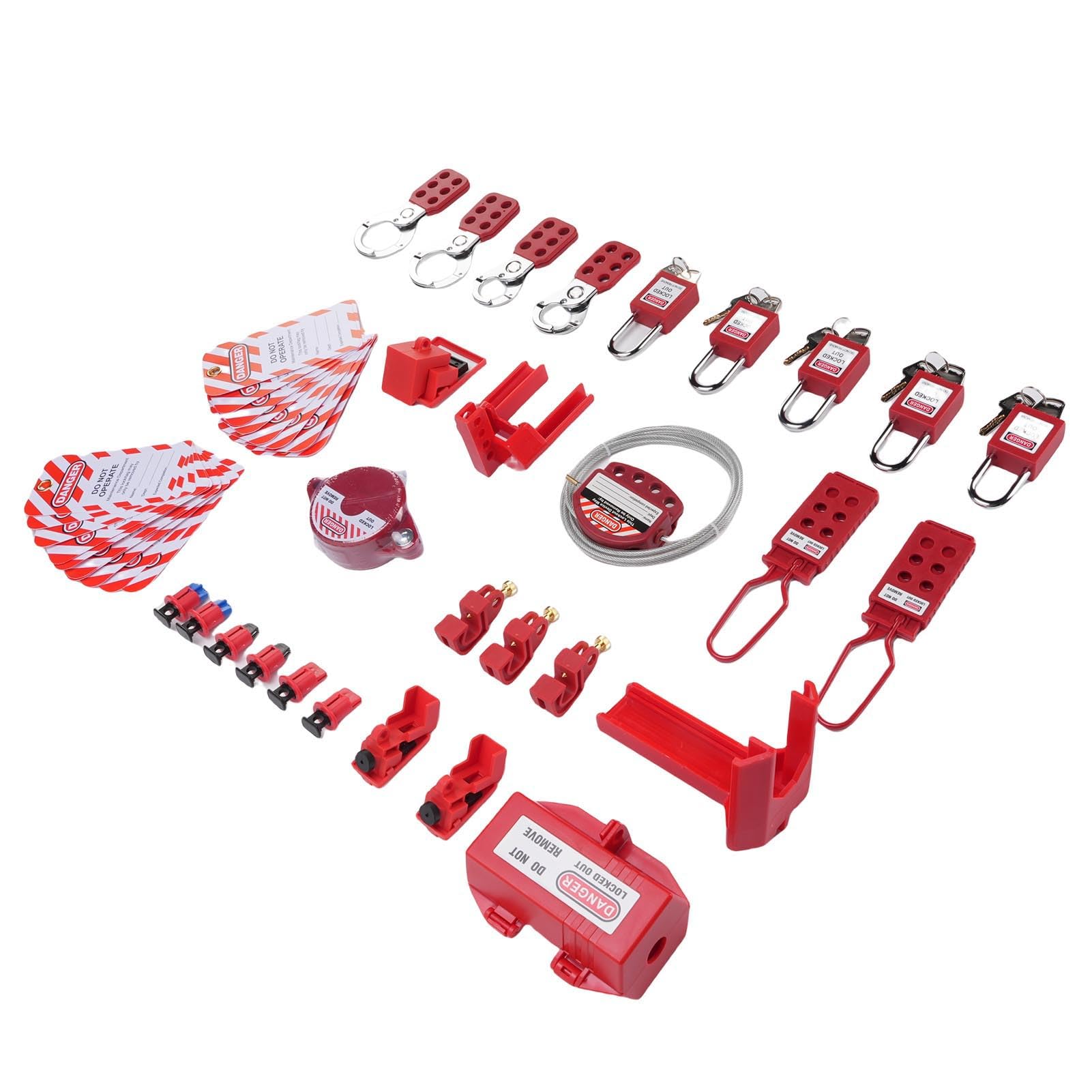Kit de Etiquetado de Bloqueo, Kit LOTO de 48 Piezas con Caja de Almacenamiento, Cerrojos de Bloqueo de Grupo, Cerraduras de Disyuntor Universales para Aplicaciones de Seguridad Automotriz