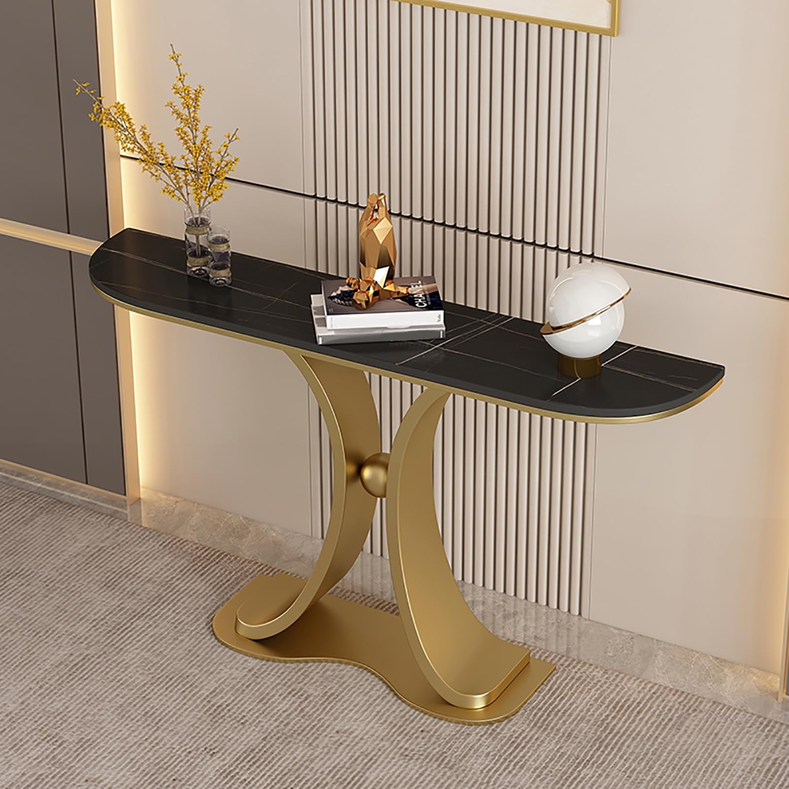 Consolle per Ingresso, tavolino Stretto e Lungo per Foyer con Base Geometrica in Metallo, tavolino d'appoggio per Soggiorno, Ingresso, corridoio, Camera da Letto (3.100 cm/39,5 Pollici)
