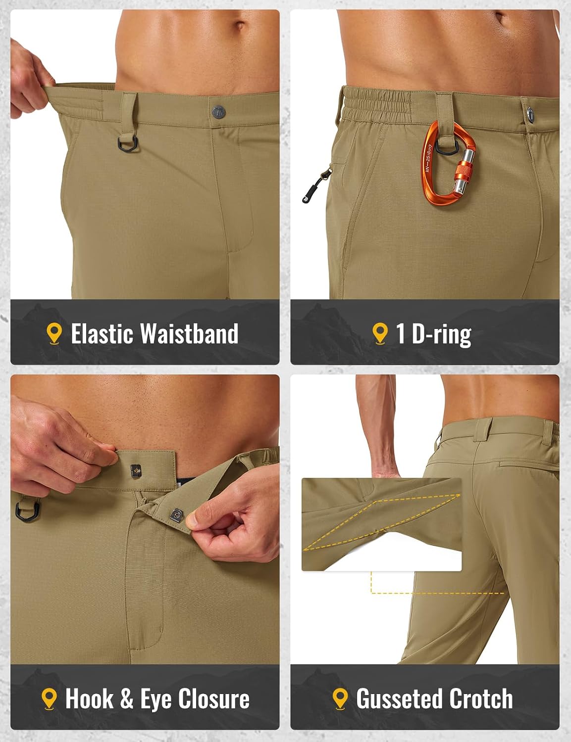 Rdruko Men's Hiking Pants Lightweight Quick Dry Water Resistant Work Outdoor Pants with 5 Pockets