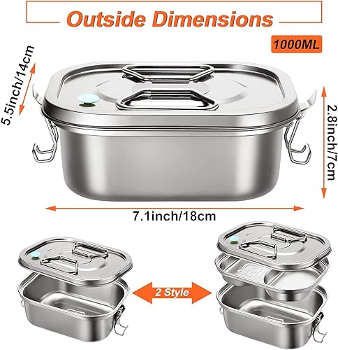 Miniatura 2 de Lonchera Bento de metal de 2 piezas para adultos, lonchera de metal de acero inoxidable, a prueba de fugas, contenedor de almuerzo de doble nivel